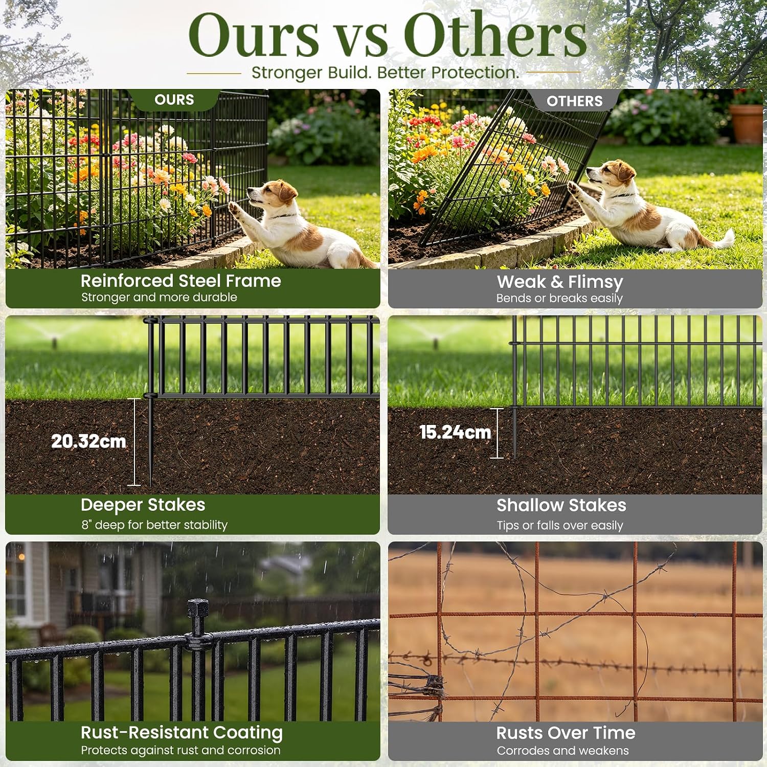 Detalle de No Dig Decorative Garden Fence, Dog Fence Outdoor – 61 cm x 610 cm, 10 Panels