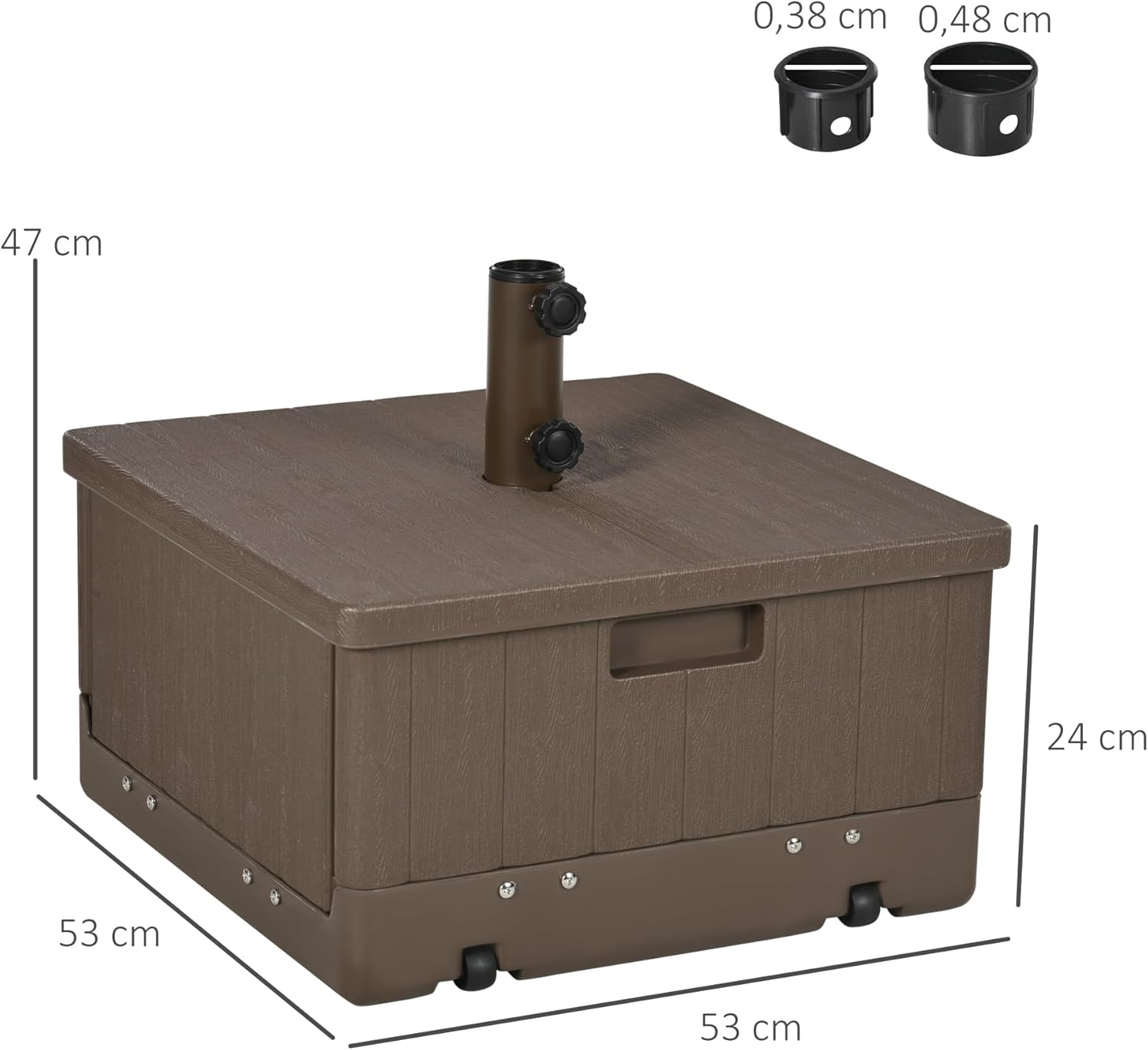 Detalle de Outsunny Pied de Parasol Base de lestage 53 x 53 cm avec Plateau Tables et Jardin – Marron