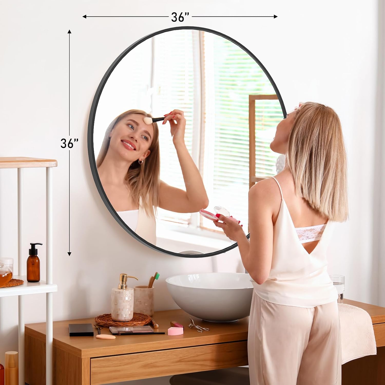 Detalle 2 de Sweetcrispy Round Wall Mirror, 36.2 Inch