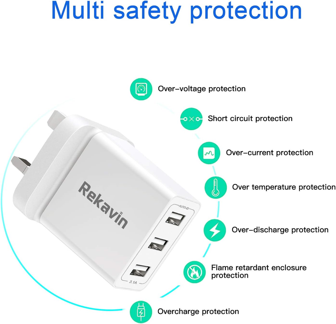 Thumbnail 1 de USB Plug Multi-Port UK Adaptor (2-Pack) – 3-Port 5V/3A USB Charger for iPhone and iPad
