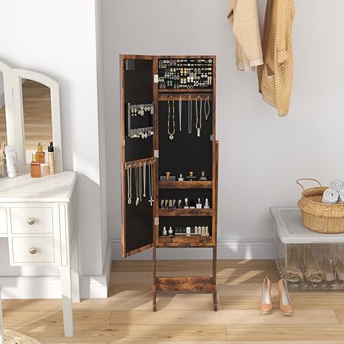 Thumbnail 6 de HOMCOM Specchio Portagioie con Luce LED – 36x30x136 cm, Marrone Rustico