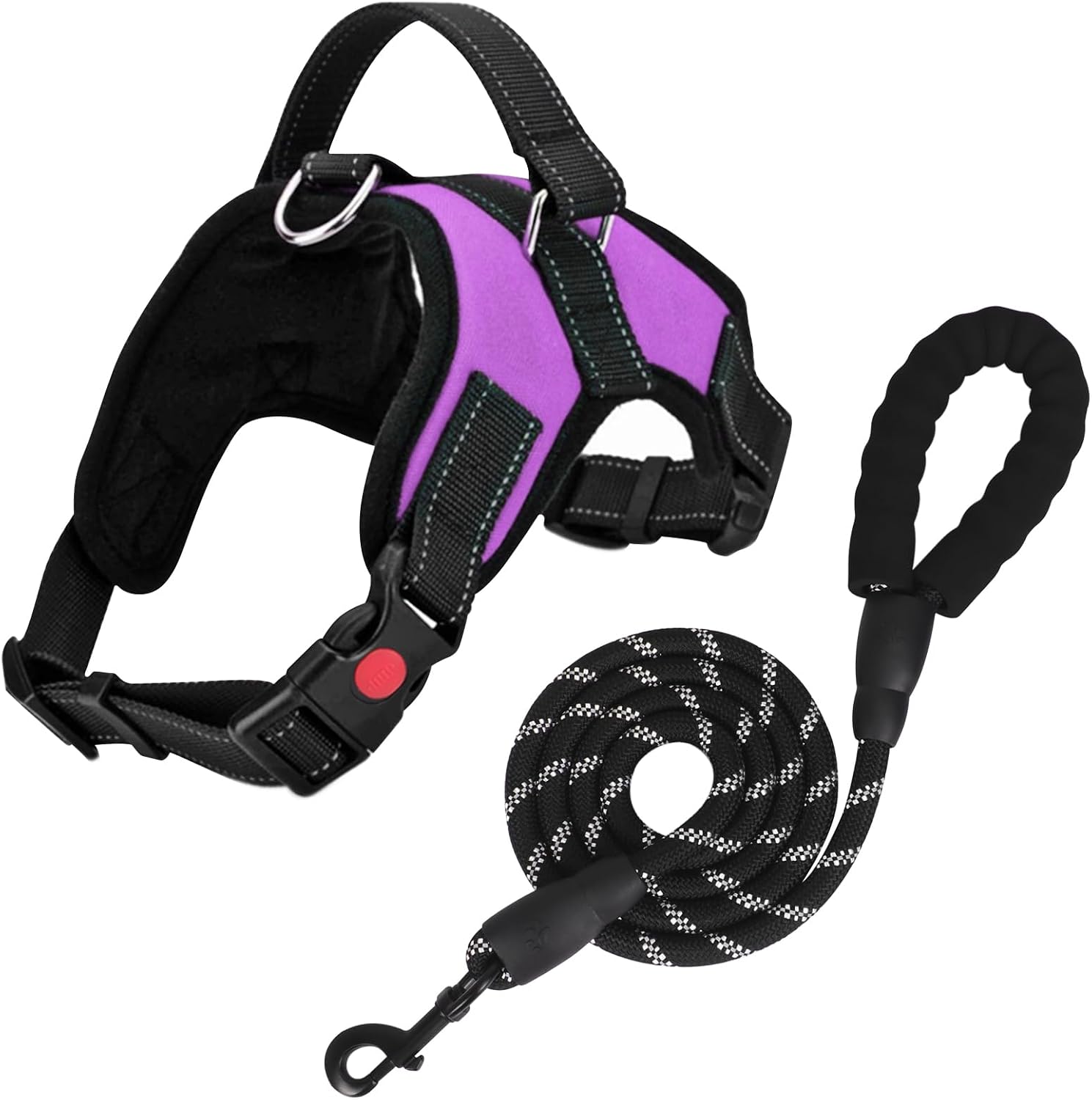 Detalle de FYY Dog Harness No Pull – Breathable Adjustable PetVest with Lead (M, Purple) for Small to Large Dogs