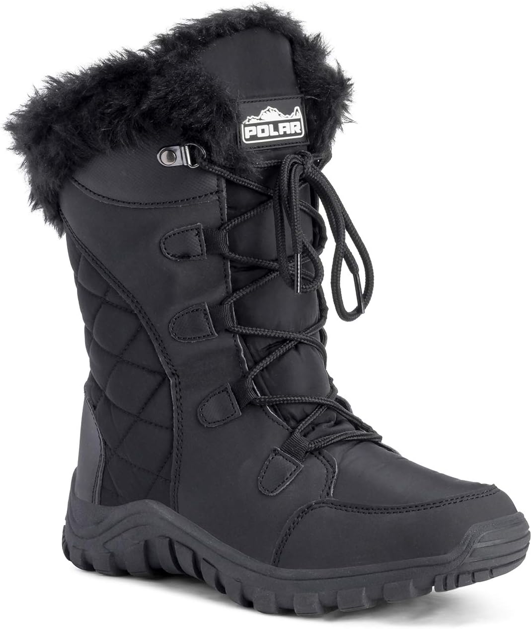 Detalle de Bottes hiver femme matelassées Lacent avec revers en fausse fourrure et semelle en caoutchouc
