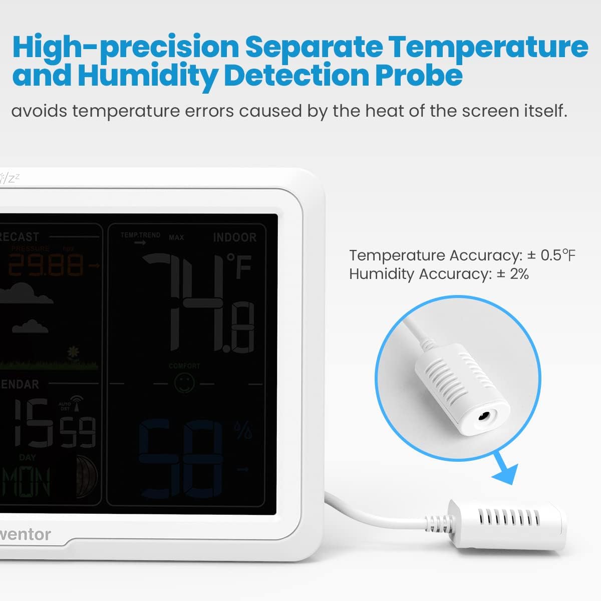 Detalle 2 de Newentor Wireless Weather Station with Atomic Clock, Forecast, and 1 Sensor