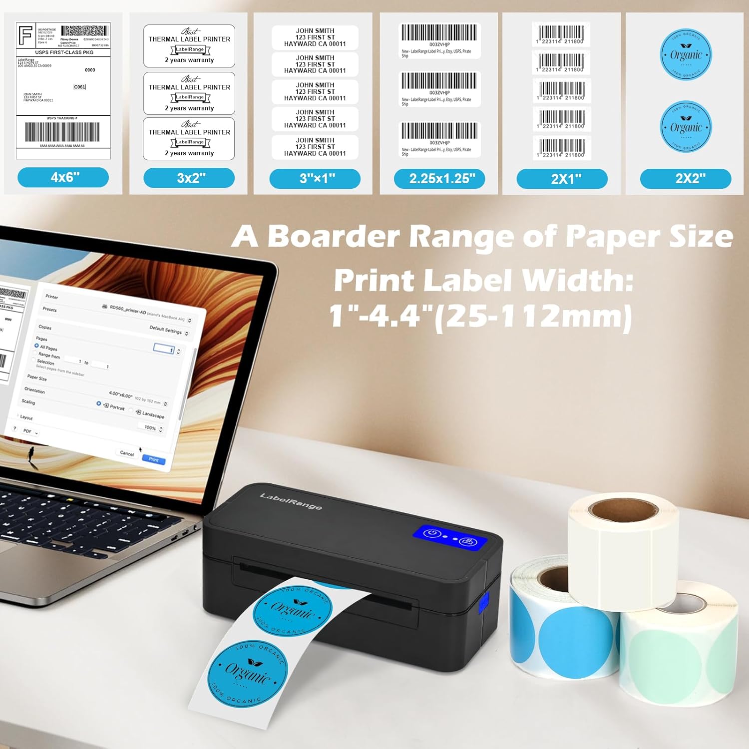 Thumbnail 3 de LabelRange Bluetooth Thermal Label Printer for Mac, Windows, iOS, and Android (Wireless 4x6 Shipping Labels)