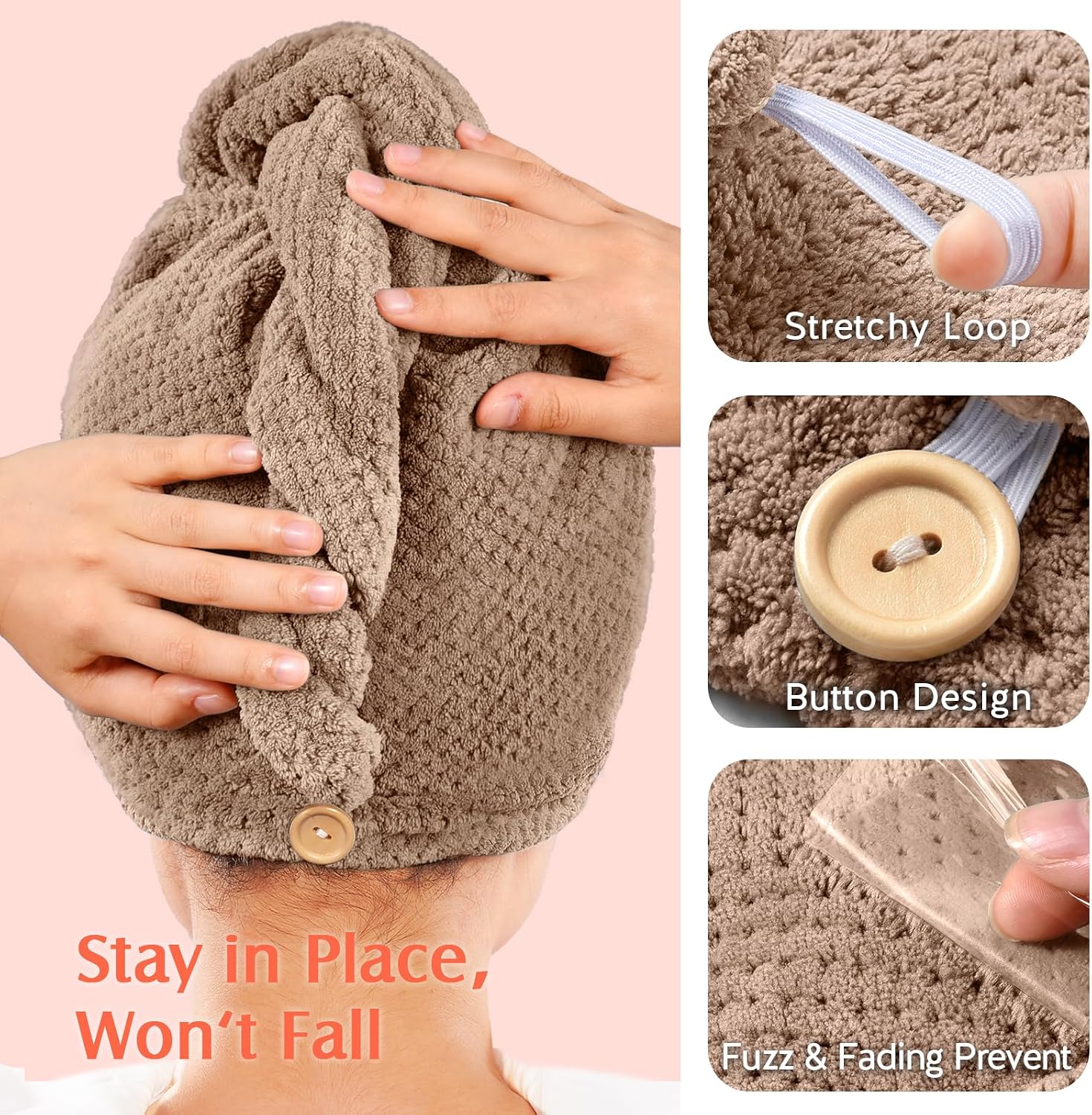 Detalle de YFONG Microfiber Hair Towel Wrap, 2-Pack, 10" x 26", 400 GSM
