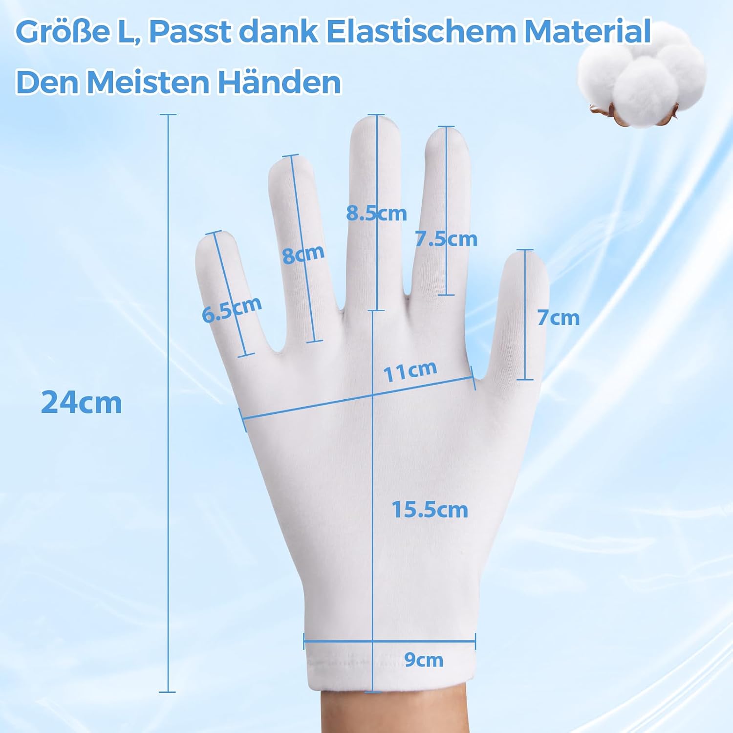 Thumbnail 3 de Donfri 3 Paar Baumwollhandschuhe gegen Neurodermitis (Weiß) – weiche Feuchtigkeitsversorgung, Größe L