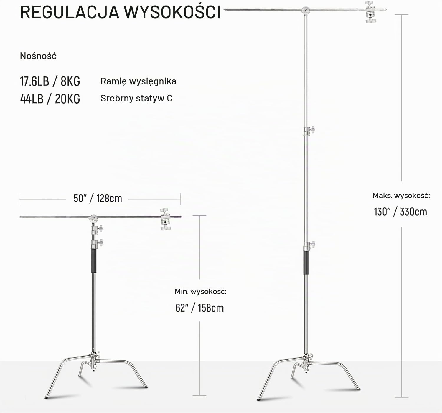 Thumbnail 1 de NEEWER Pro stojak C ze stali nierdzewnej, 330 cm, ramię 128 cm i poduszka powietrzna