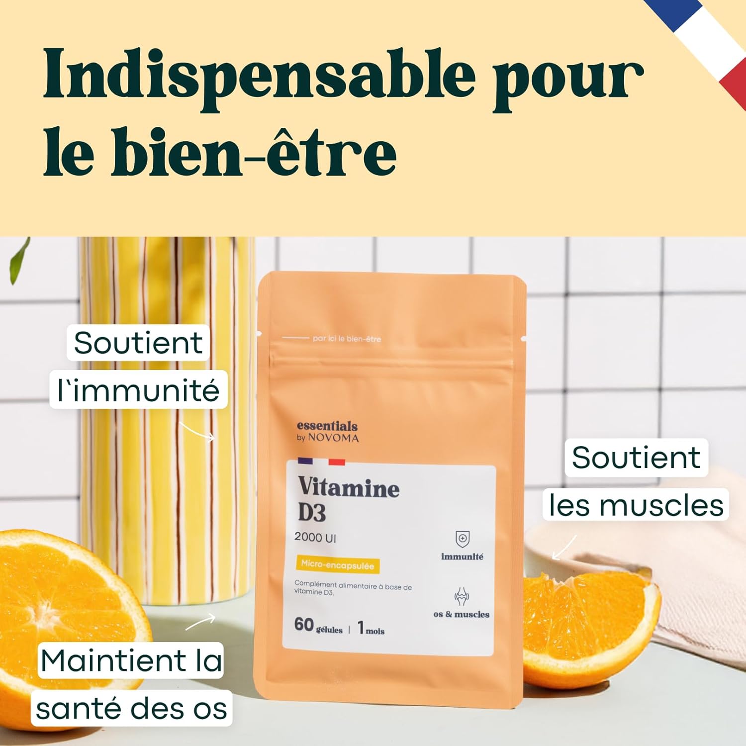 Thumbnail 1 de Vitamine D3 2000 UI – Cure d’1 mois (60 gélules végétales) Essentials by Novoma