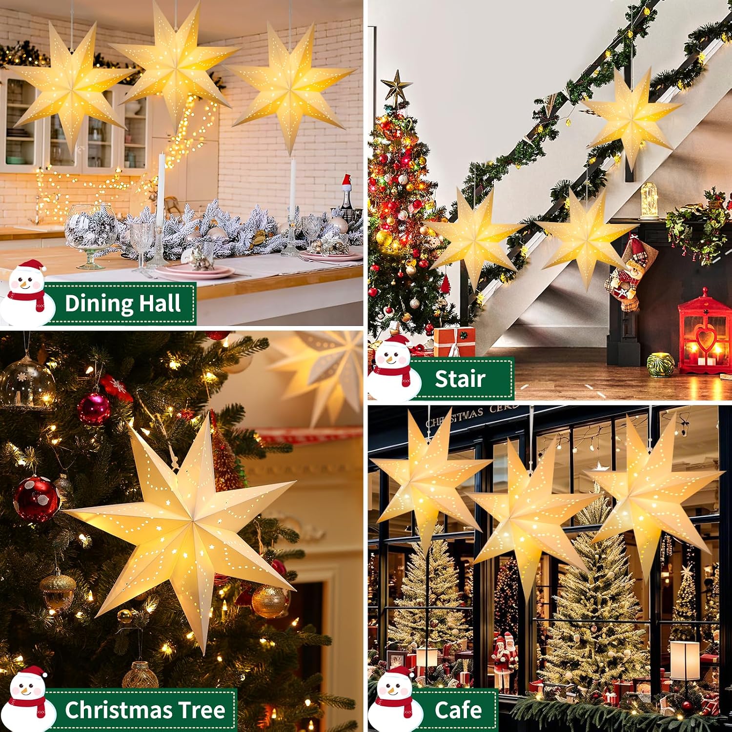 Detalle de Lewondr P723314210742 Christmas Paper Star Lantern 3-Pack with Remote