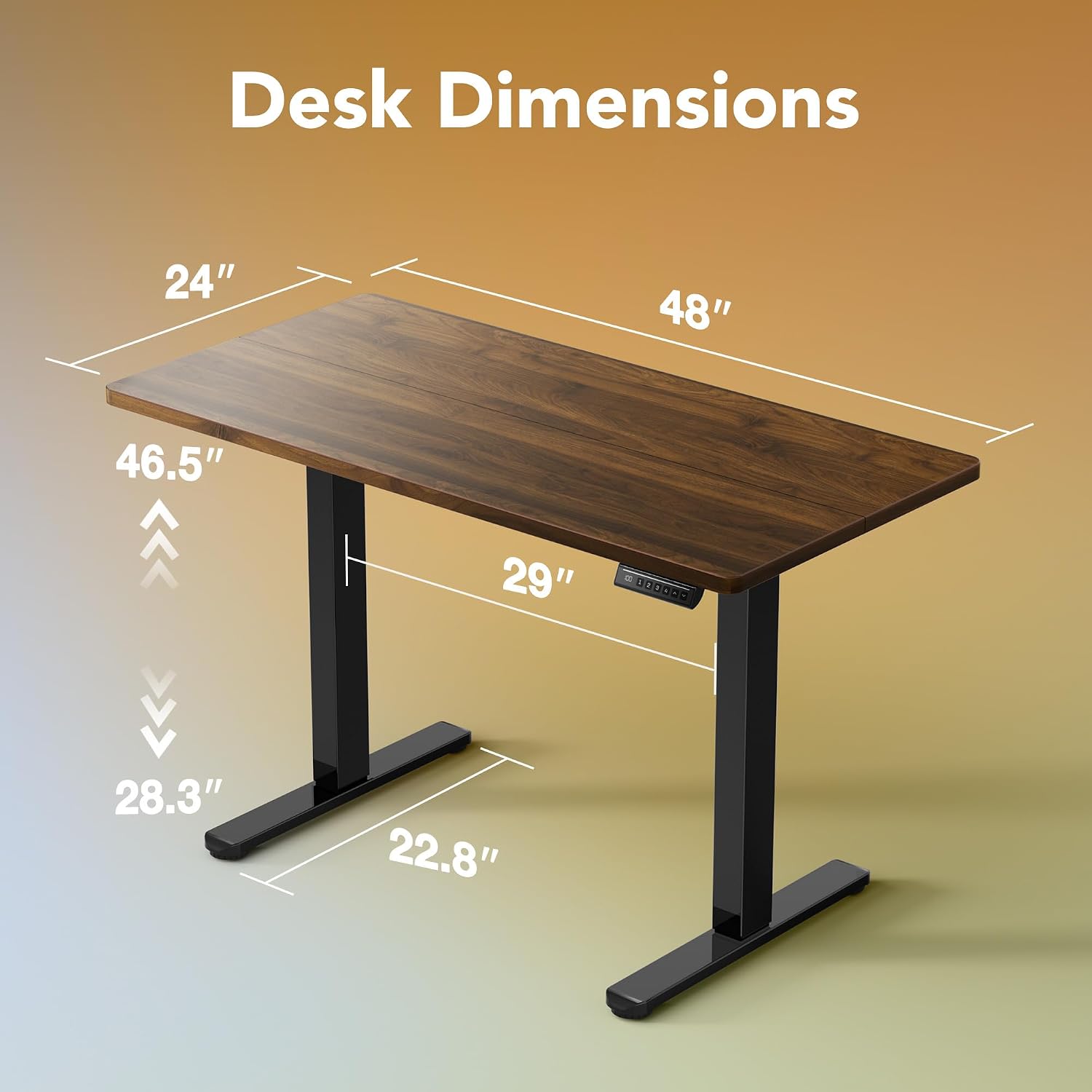 Detalle de HUANUO Electric Standing Desk, Walnut, 4 Memory Presets, 28.3–46.5-Inch Range