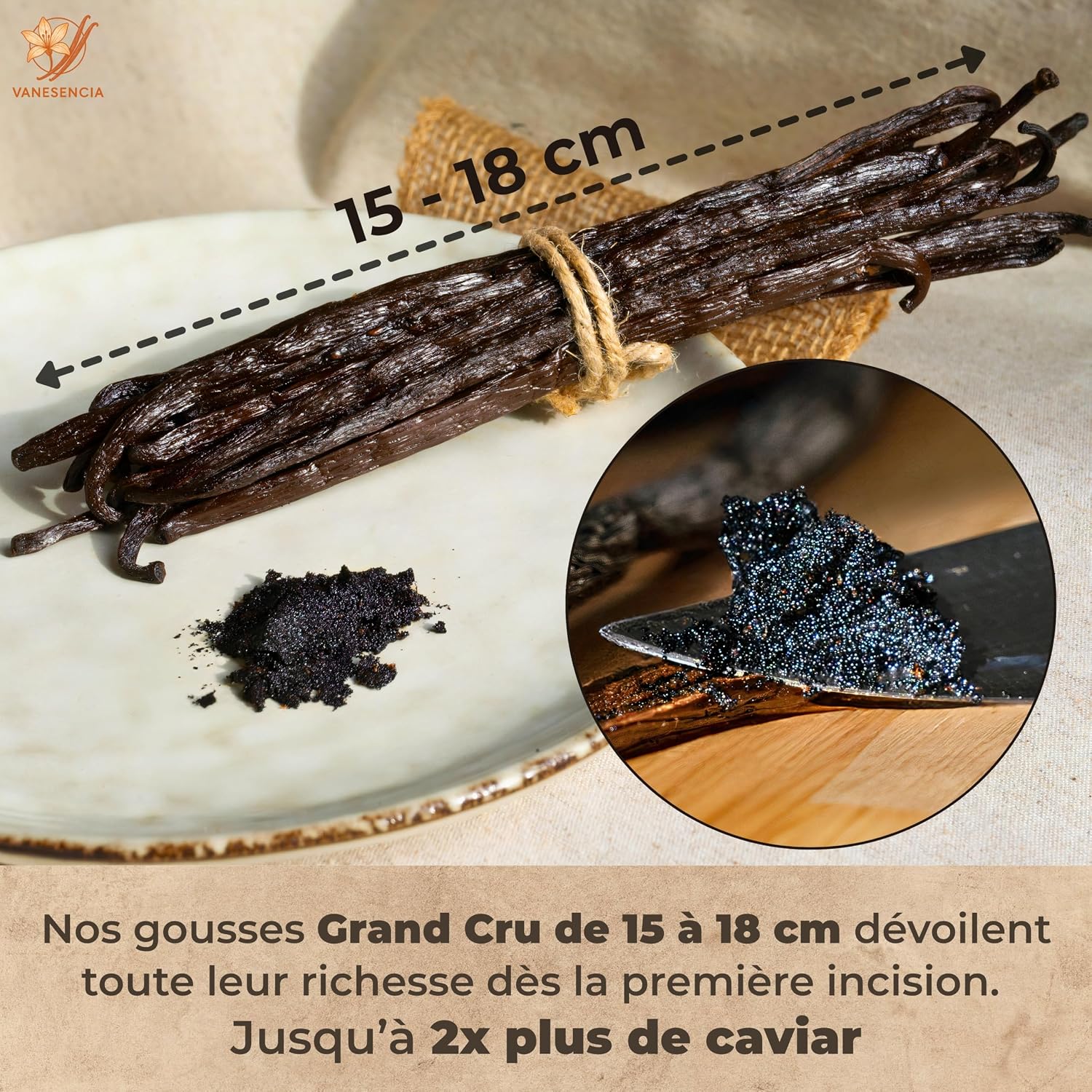 Detalle de 15 Gousses de Vanille XL 15-18cm – Vanille Bourbon Gourmet Madagascar par Vanesencia