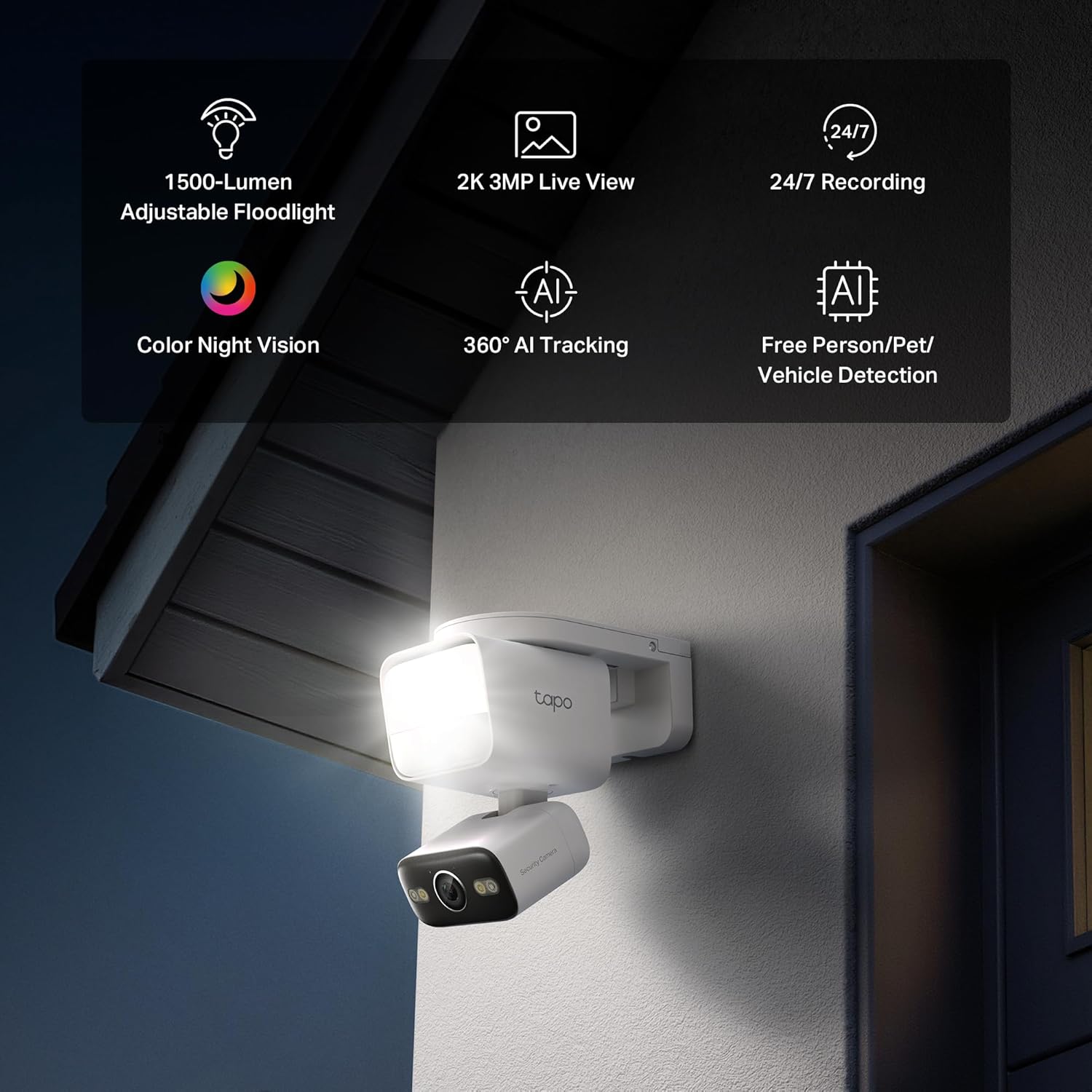 Detalle de NEW Tapo C710 2K 3MP Pan/Tilt Outdoor Security Camera with 1500 Lumen Floodlight