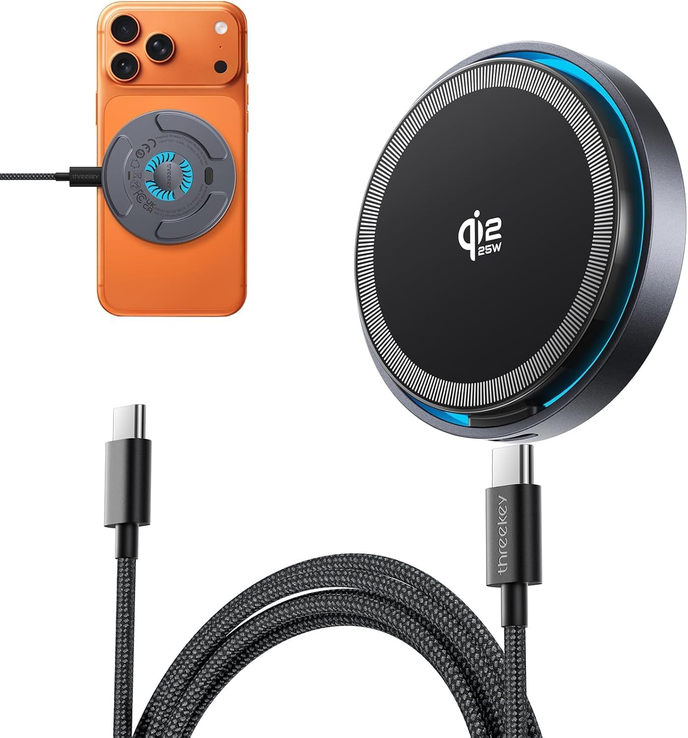 Detalle de THREEKEY Qi2.2 25W Magnetic Wireless Charger with Cooling Fan