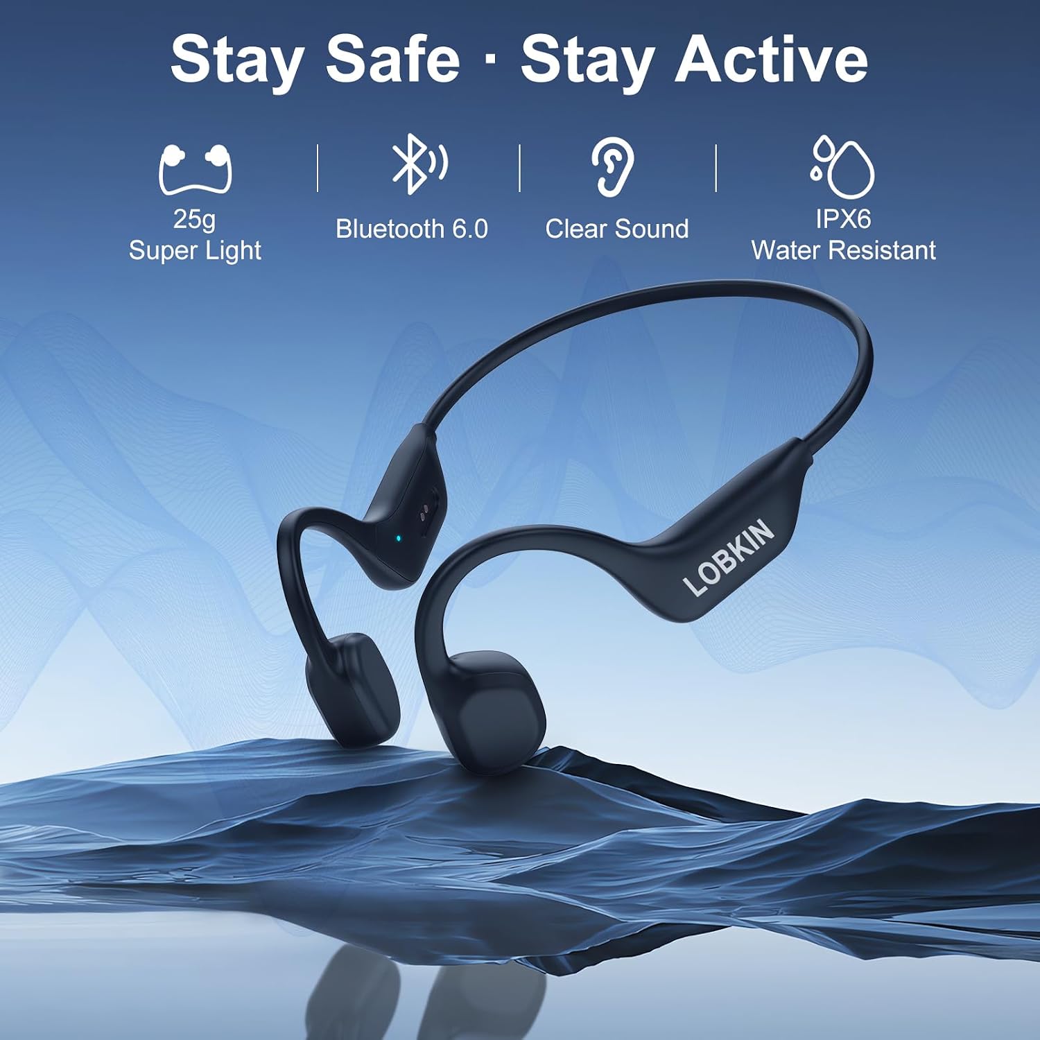 Detalle 2 de LOBKIN Bone Conduction Headphones Bluetooth 6.0