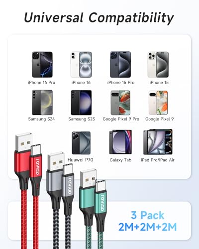 Thumbnail 5 de RAVIAD Cable USB C [3Pack 2M] Cable USB C Carga Rapida 3A Carga Rápida y Sincronización Nylon Cable Cargador Tipo C para iPhone 16 15 Pro Max, Galaxy S25 S24 S23 S22 S21 S20 A53, Huawei P60