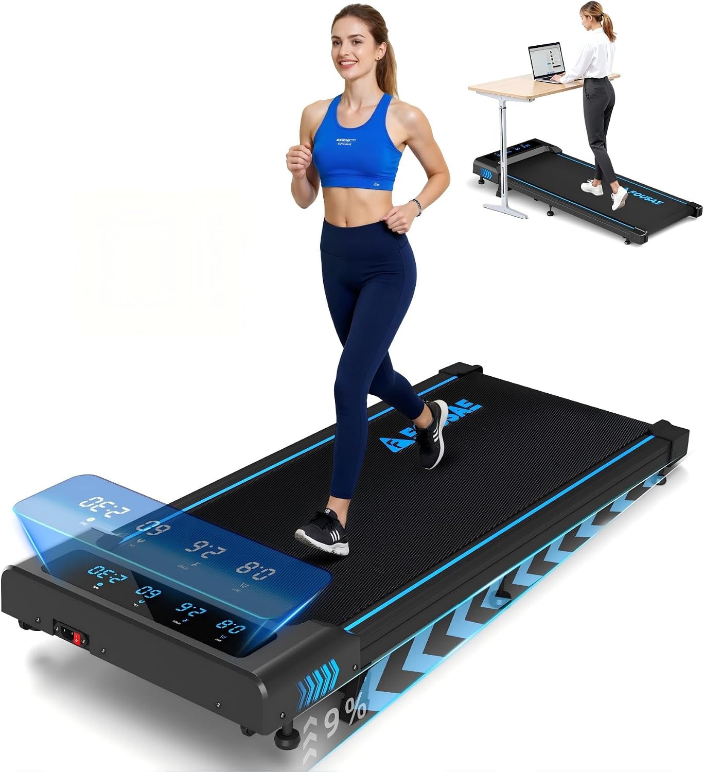 Detalle de FOUSAE Walking Pad Treadmill with 9% Incline, LED Display and 12 HIIT Programs