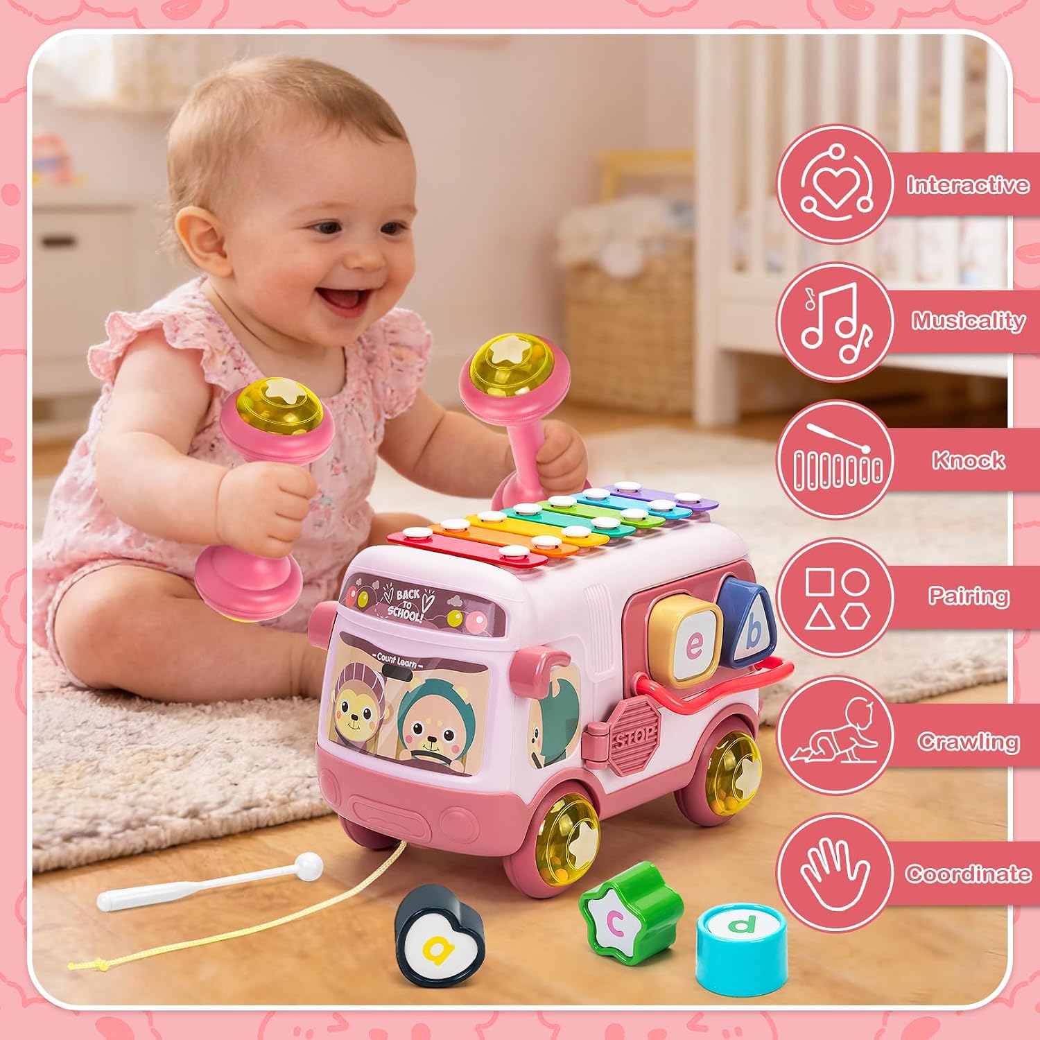 Thumbnail 5 de Musical Sensory Bus Pull Along Toy 7.9 inches