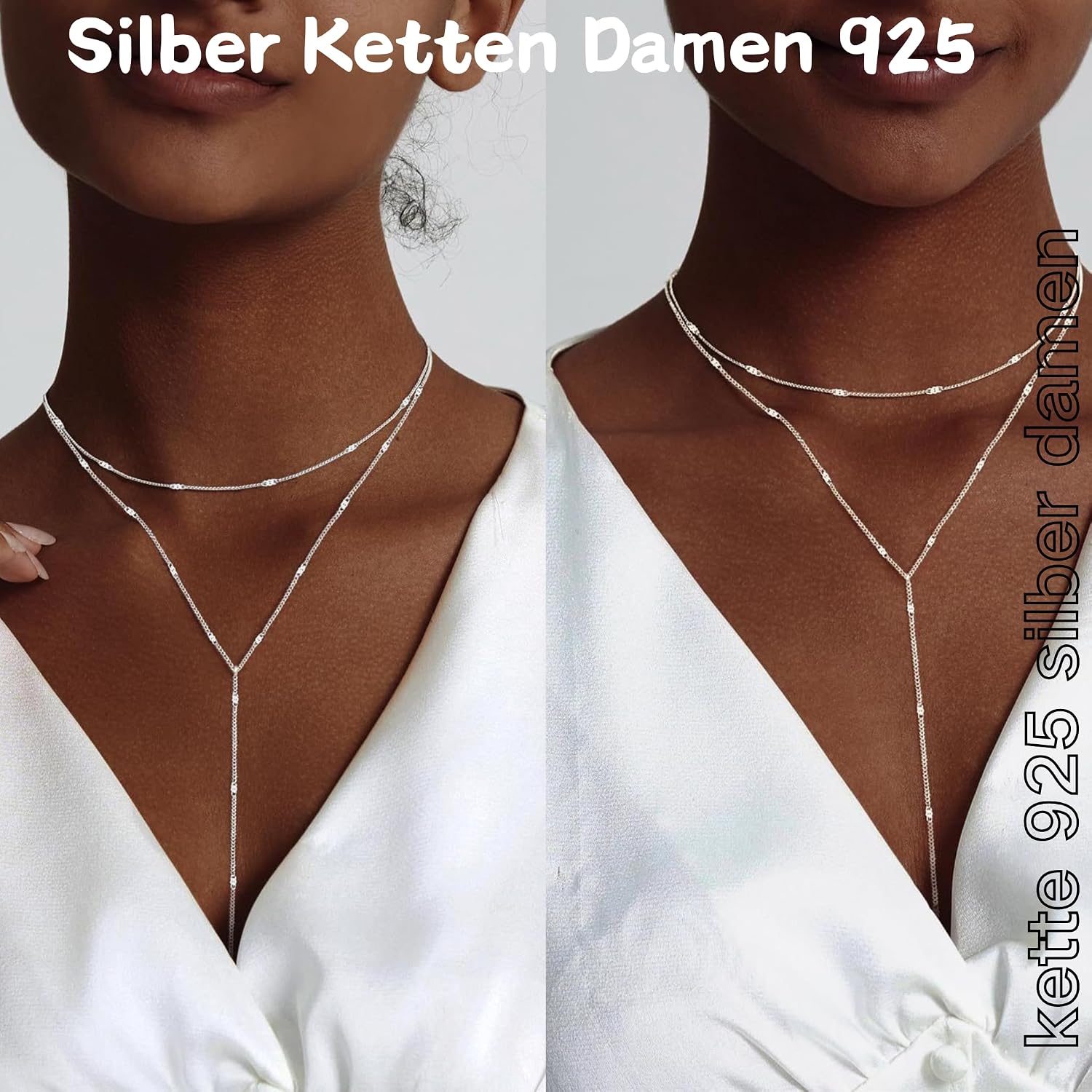 Detalle de Meteorstarry Lange Y-Kette mit Anhänger aus 925er Sterling Silber – Boho-Layering–Doppelkette