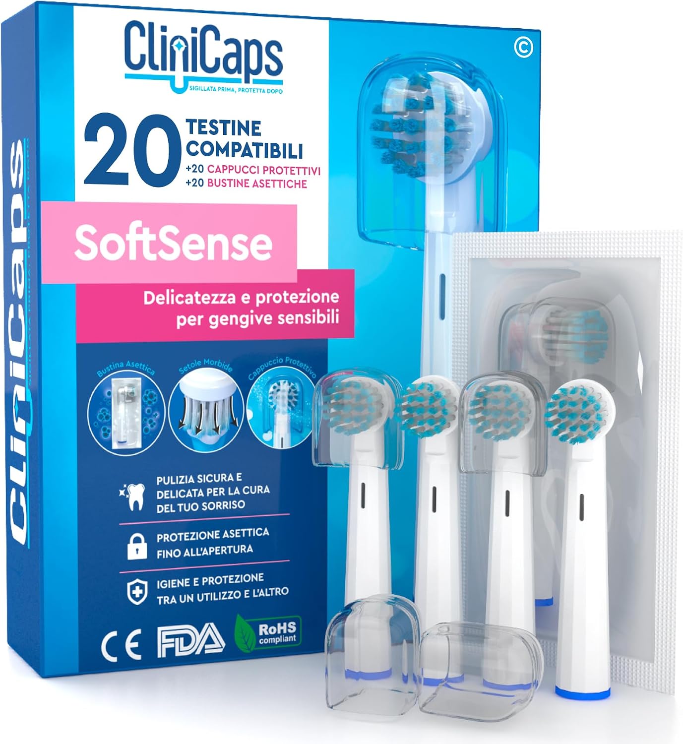 Detalle de 20 Testine Morbide SoftSense 20pz per spazzolino elettrico