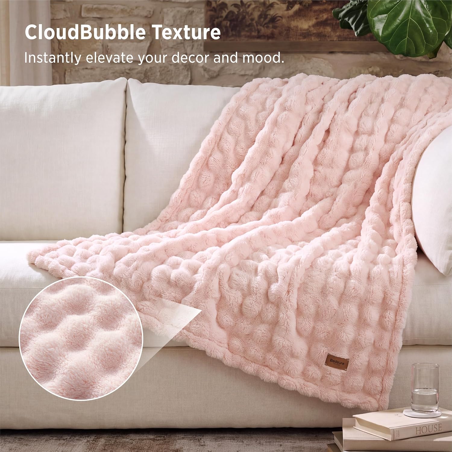 Detalle de Bedsure 3D Bubble Throw Blanket, Crystal Pink, 50" x 60