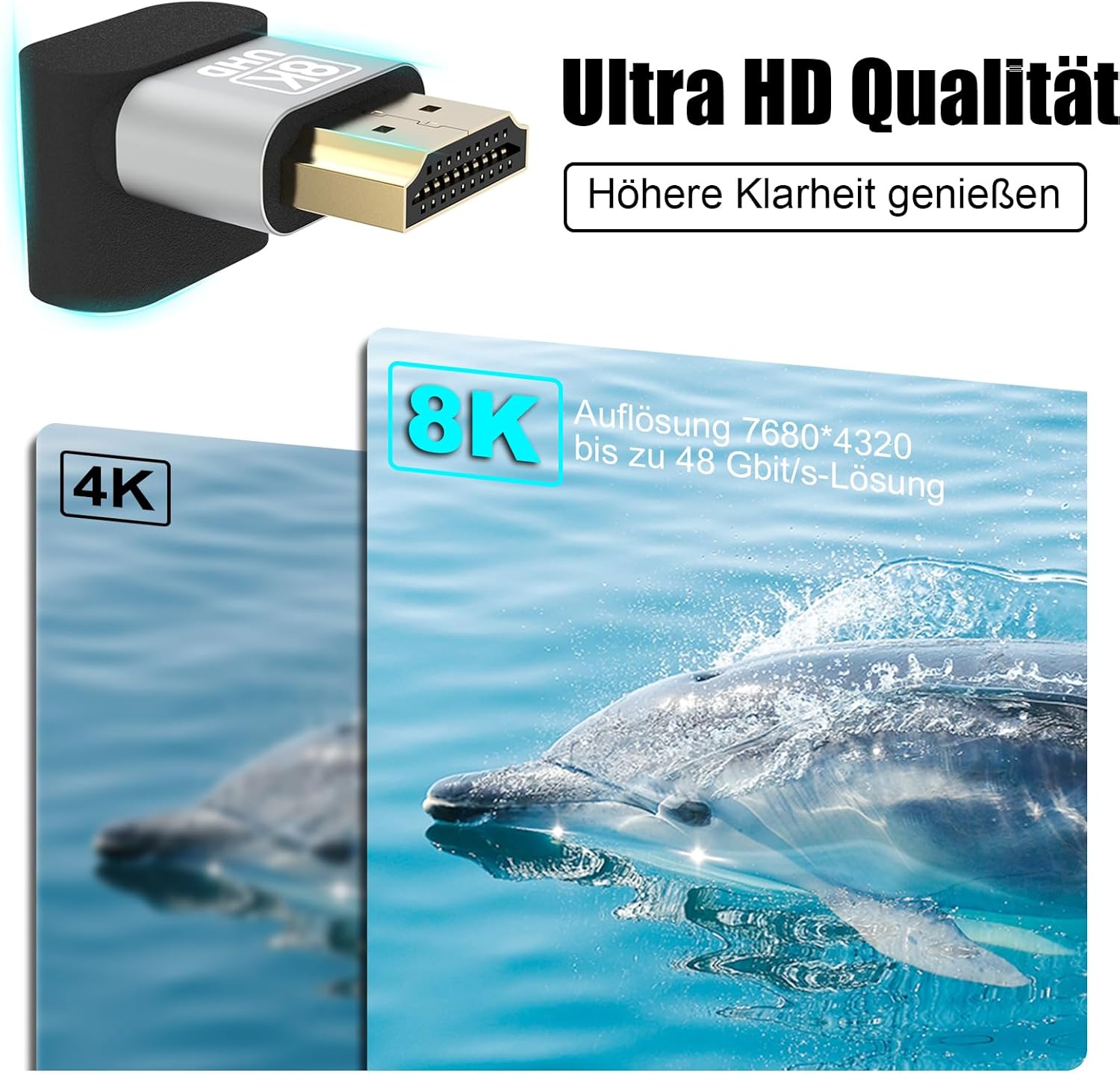Thumbnail 3 de VCELINK 8K HDMI-Winkelstecker-Adapter (HDMI 2.1) mit 90°/270°, 8K@60Hz & 4K@120Hz, HDR/VRR/eARC – 2 Stück