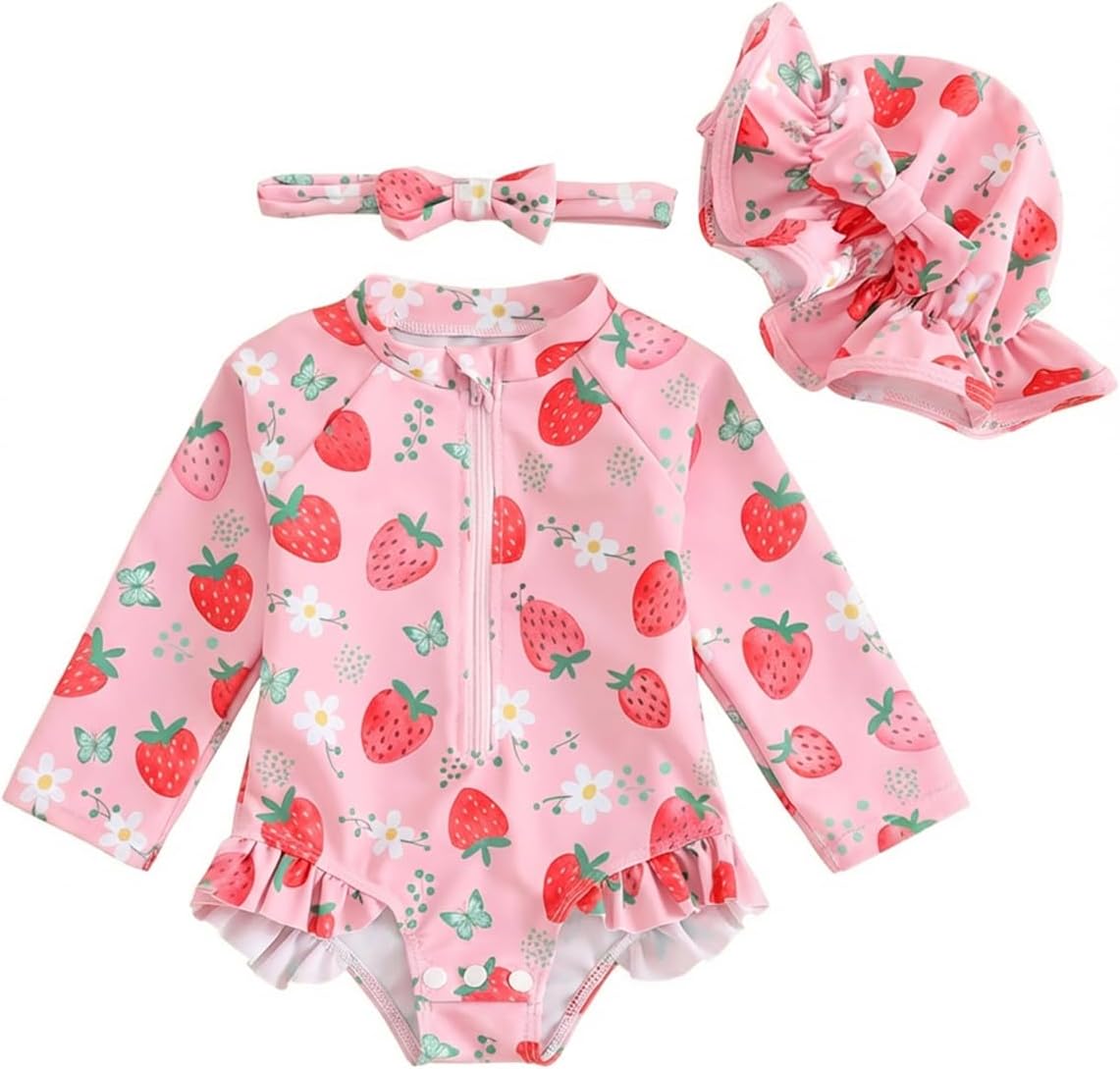 Detalle de UV Badebekleidung Baby Neugeborene Badeanzug Mädchen (Gr. 62–98) – Langarm UV Shirt mit Hut & Stirnband