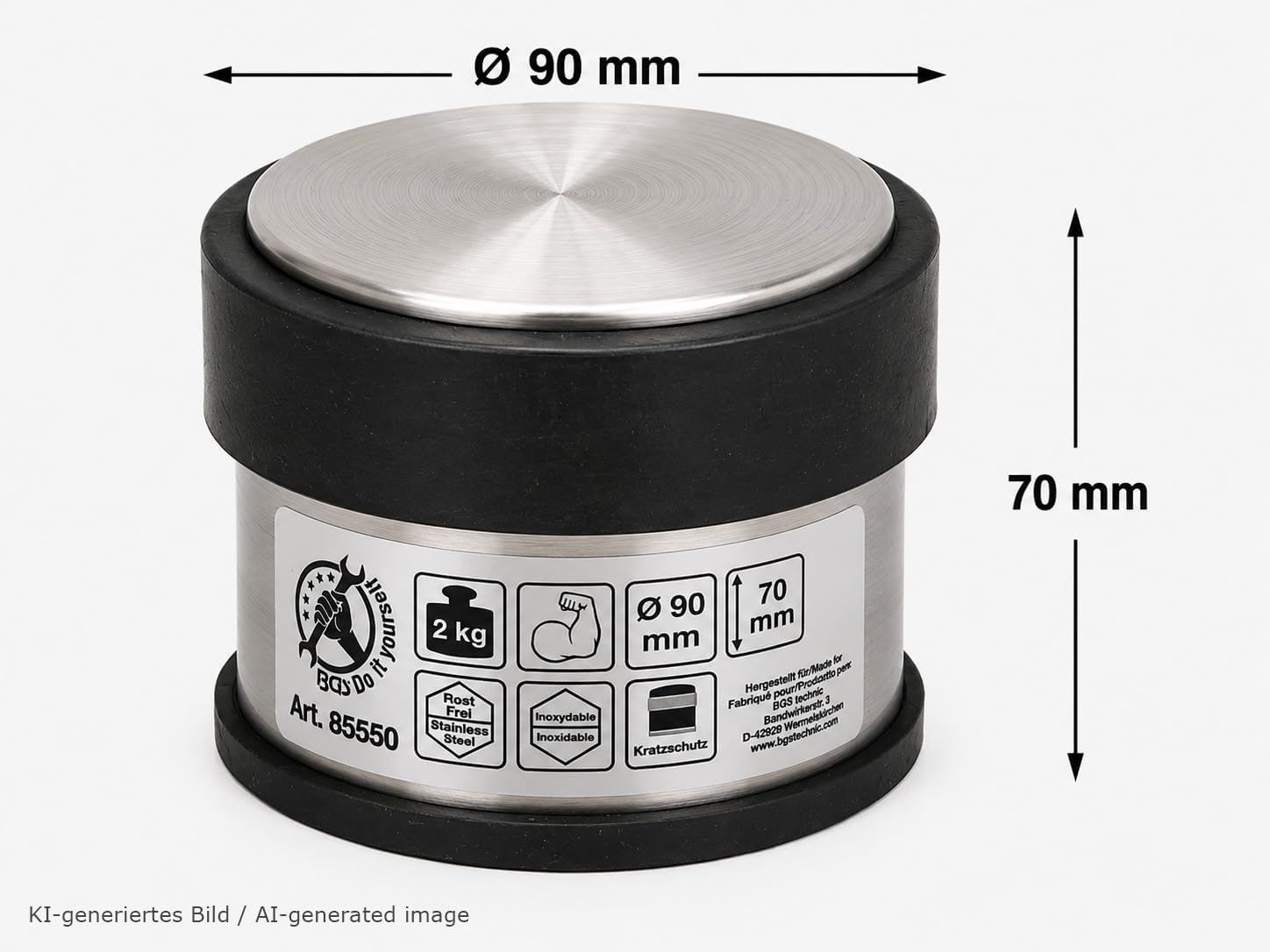 Detalle de BGS Diy 85550 — Butoir de porte en acier inoxydable 90 x 70 mm, 2 kg