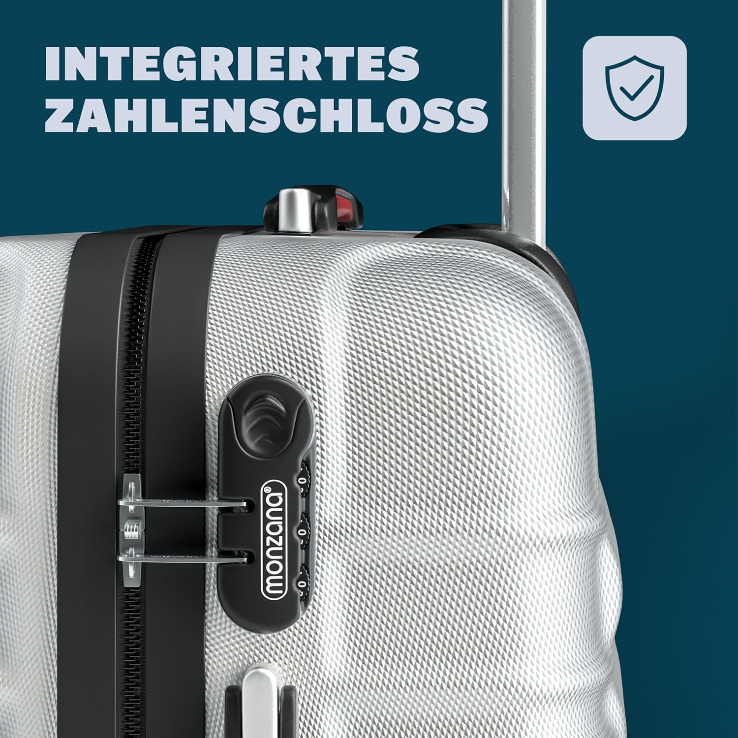 Detalle de MONZANA® Kofferset 4-teilig S–XL Hartschalen-Trolley mit ABS, Gel-Griffen, 4 Rollen und Zahlenschloss