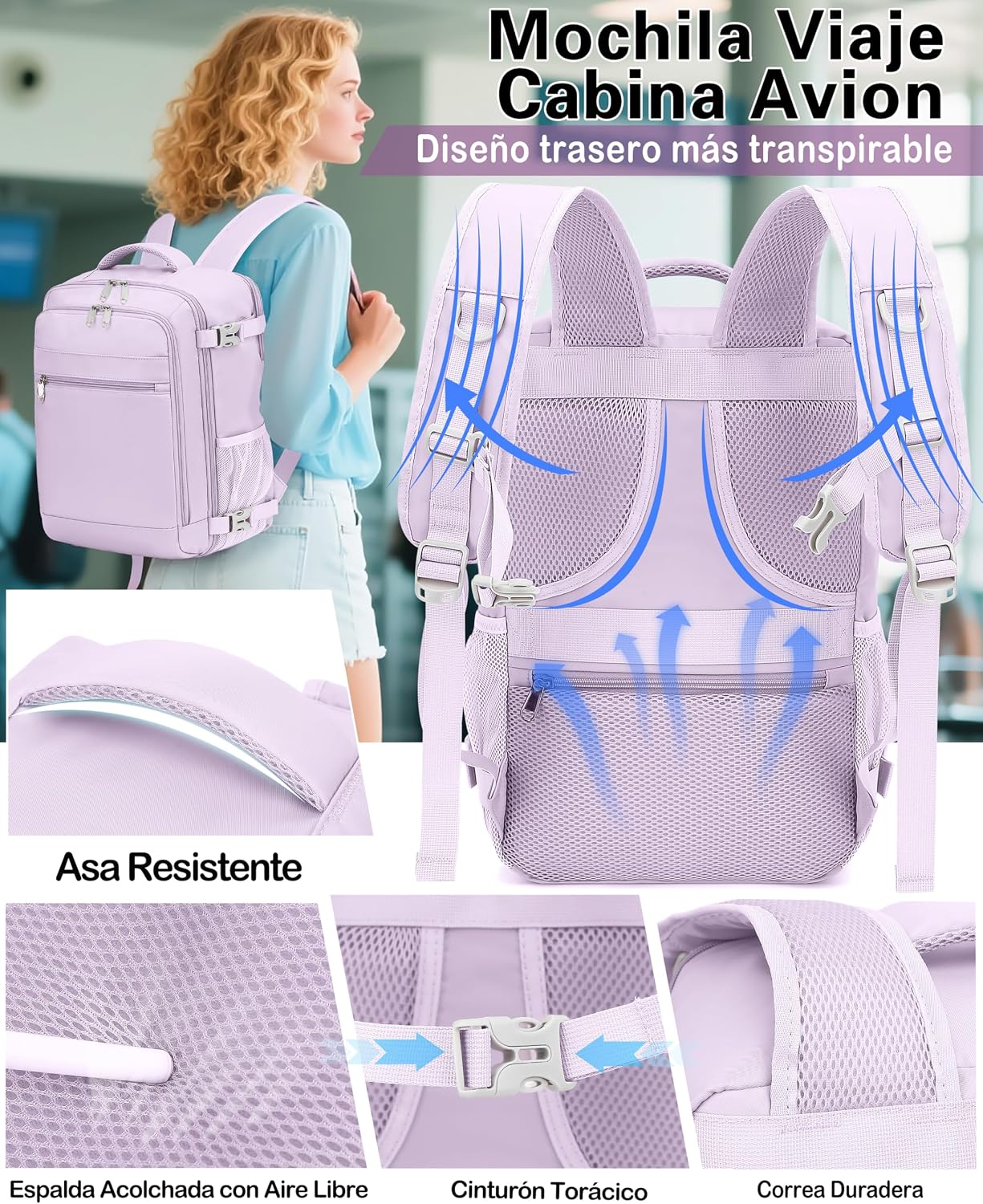 Detalle de KLOSTAIN Mochila de Cabina 45x36x20 cm (30 L) para EasyJet: práctica, cómoda y versátil