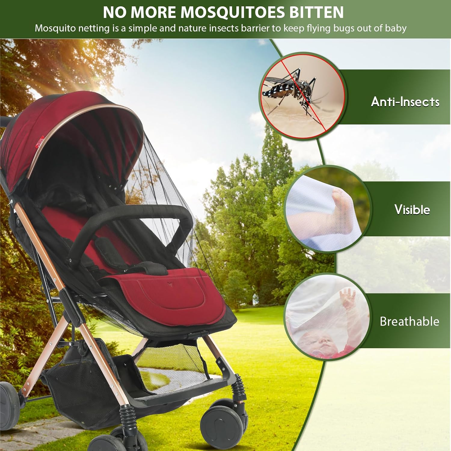 Detalle 2 de AMORBASE Stroller Mosquito Net, 2-Pack