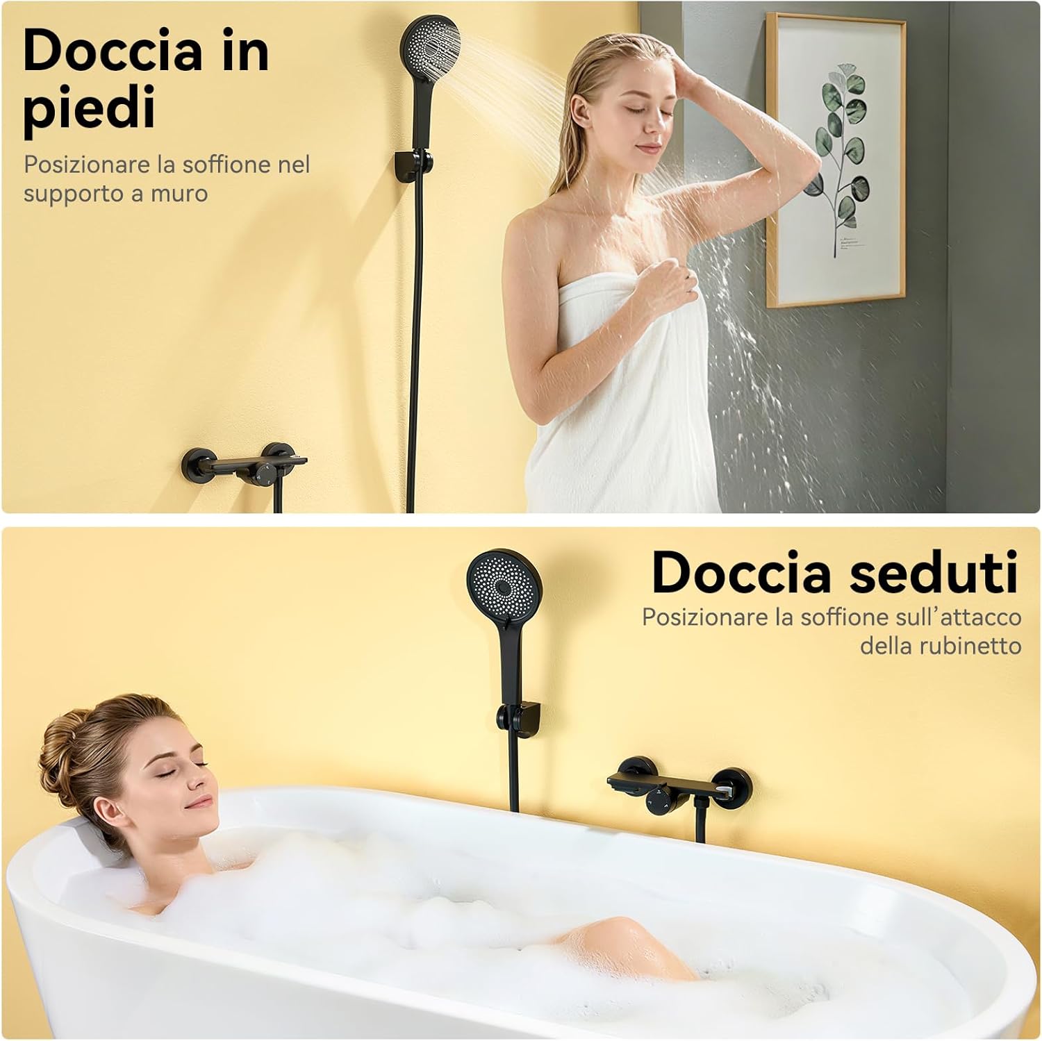 Thumbnail 3 de Auralum Rubinetto Vasca da Bagno con Doccetta 5 Geti e Doccia a Cascata – Nero, Tubo 1,5 m