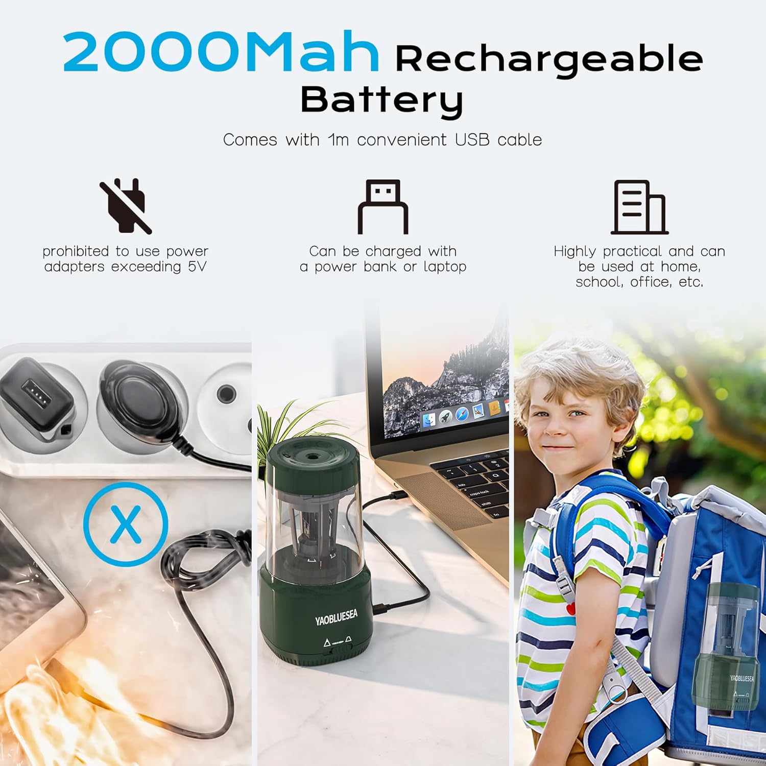 Detalle de Elektrischer Spitzer, aufladbarer USB-Spitzer mit Behälter und Auto-Stop für 6–8-mm-Bleistifte