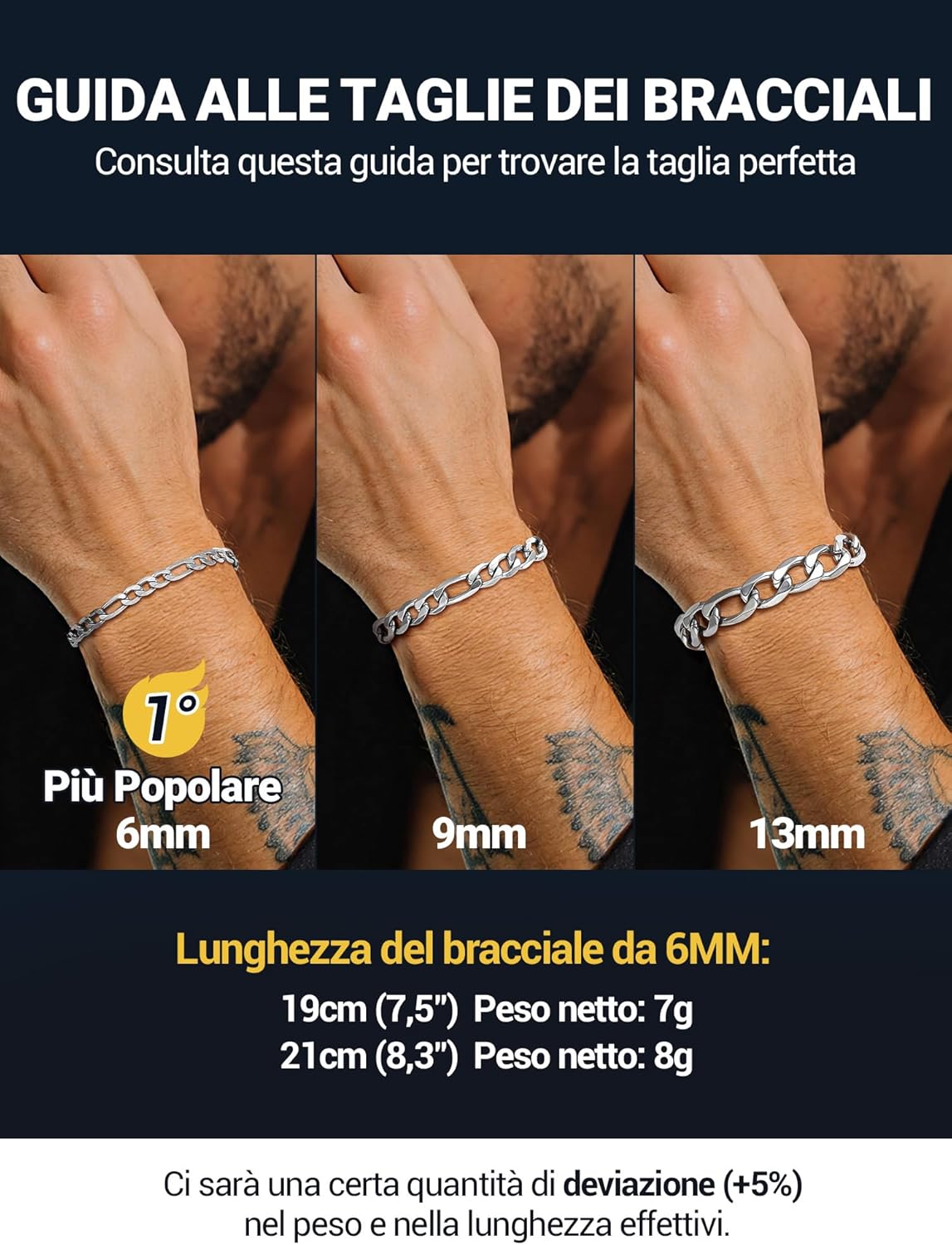 Thumbnail 5 de PROSTEEL Braccialetto Catena Figaro 3 in 1 – Design neutro e minimale in acciaio inox 316L