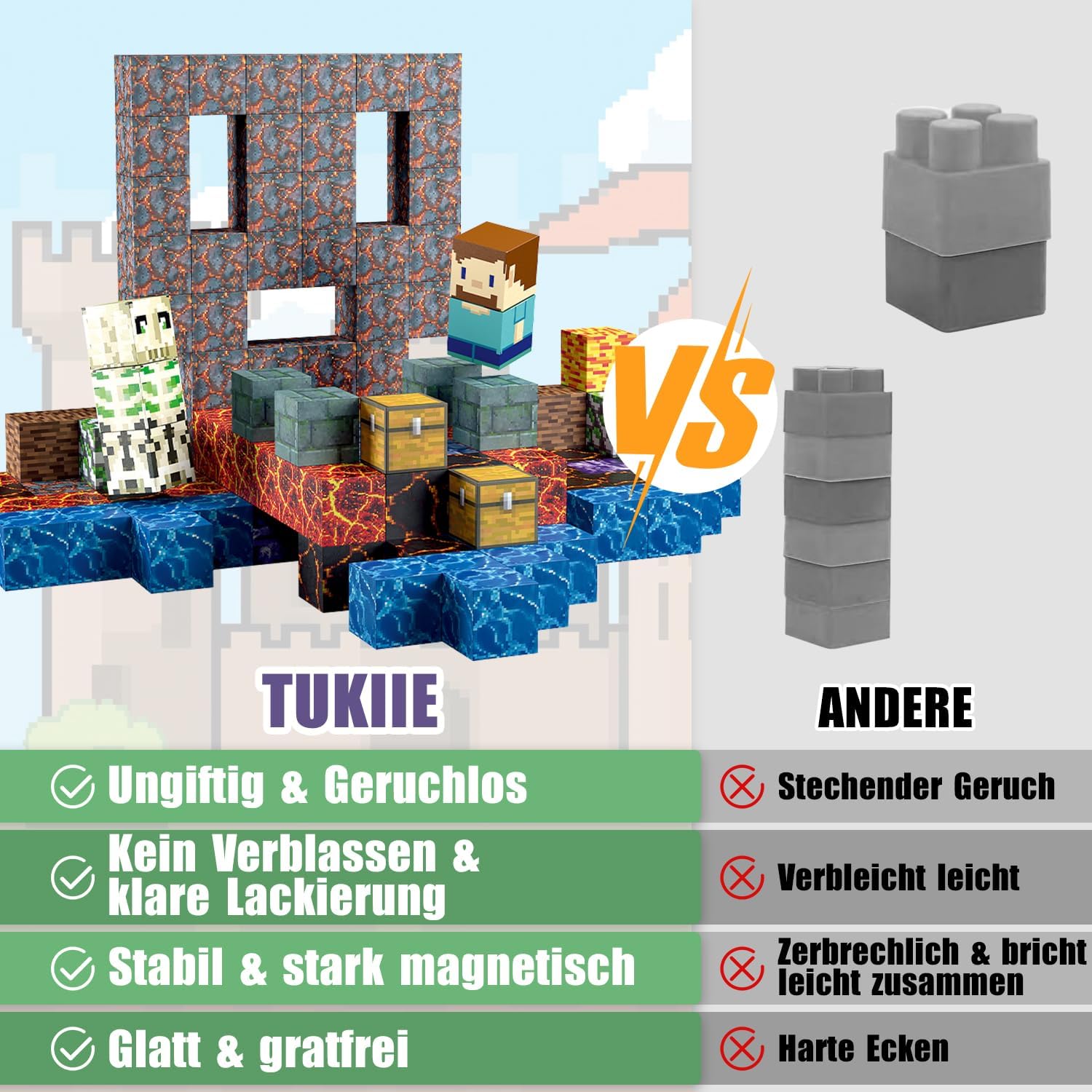 Detalle de TUKIIE Magnetische Bausteine Sword Edition – 213 magnetische Bausteine für Kinder ab 3 Jahren