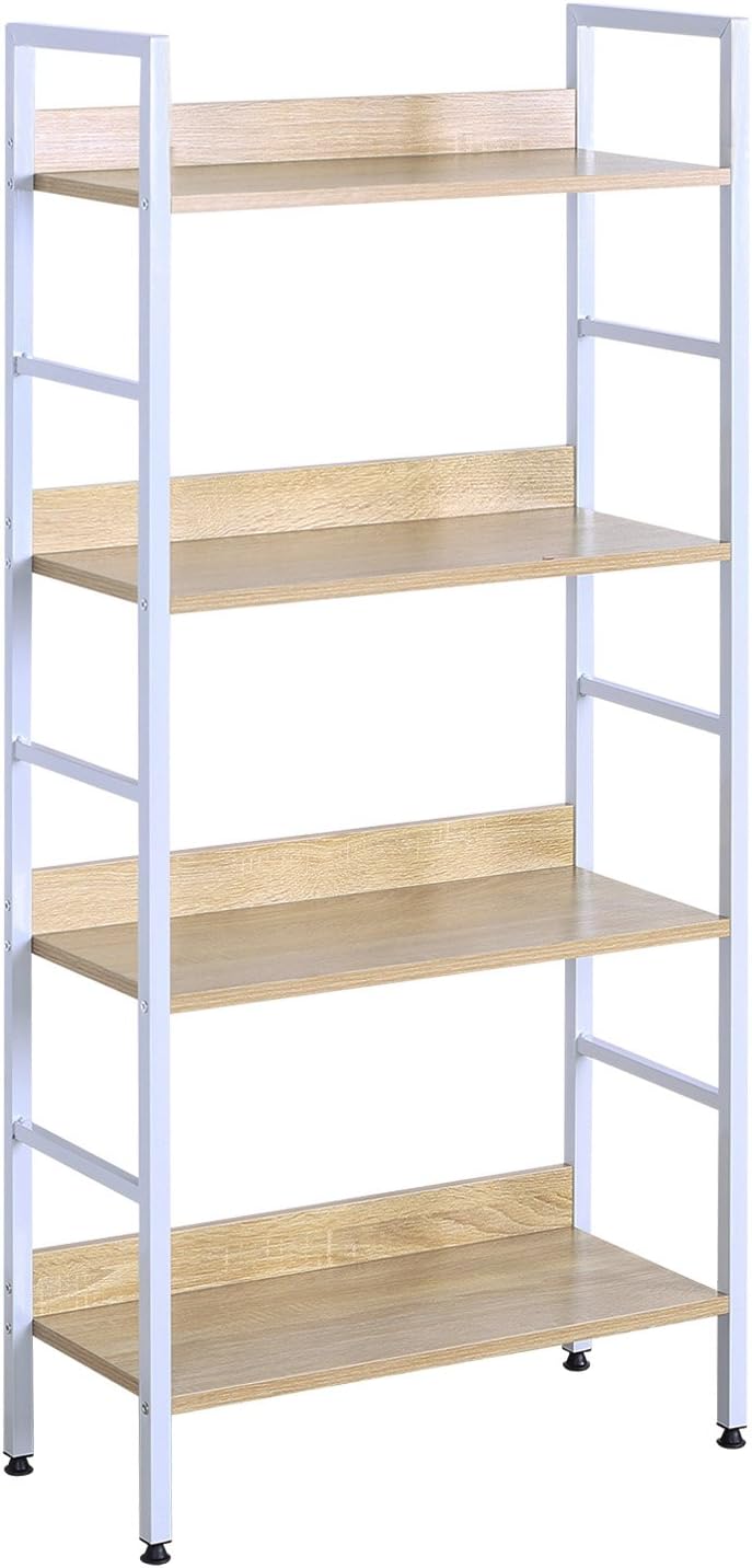 Detalle de WOLTU Standregal mit 4 Ablagen – Regal aus Holz und Metall, 60 x 27,5 x 126 cm, Weiß + Hell Eiche (RGB9304hei)