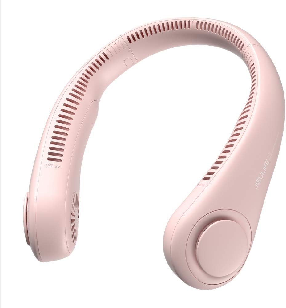 Detalle de JISULIFE Portable Neck Fan (Pink) — Hands-Free, Bladeless Personal Fan with 5 Speeds and 4000 mAh Battery