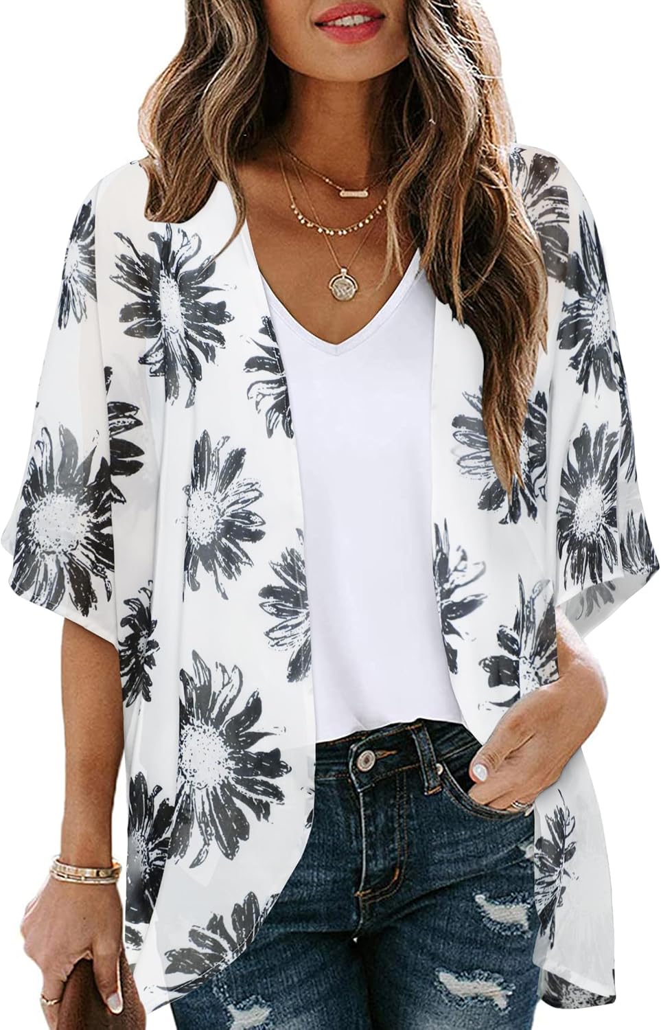 Detalle de CHICGAL Women's Chiffon Kimono Cardigan