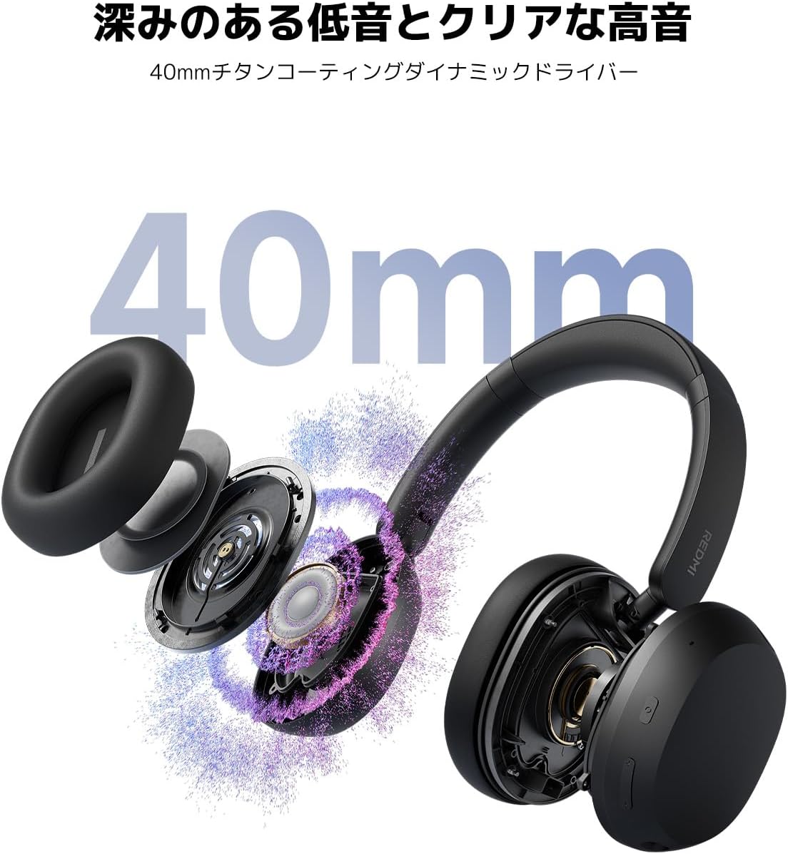 Detalle de Xiaomi REDMI Headphones Neo ワイヤレスヘッドホン、最大42dBノイズキャンセリング・最大72時間再生・Bluetooth 5.4