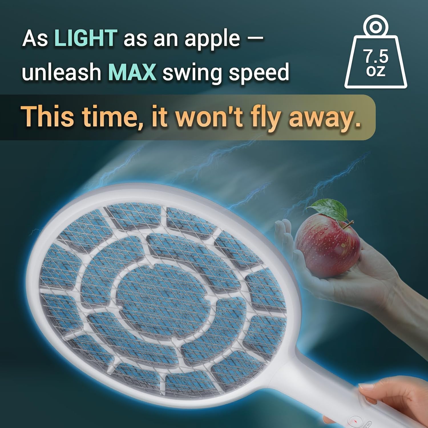 Detalle de YsChois Electric Fly Swatter: 3400V, Dense 3mm Mesh, Apple-Weight Racket