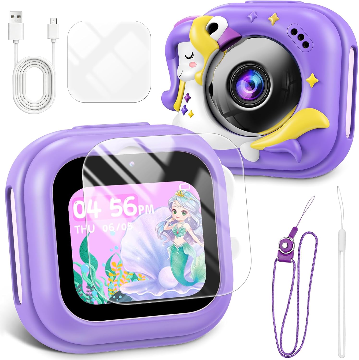 Kids smart camera toy with dual cameras, 1.8-inch touchscreen and learning games (Purple) for ages 3-12