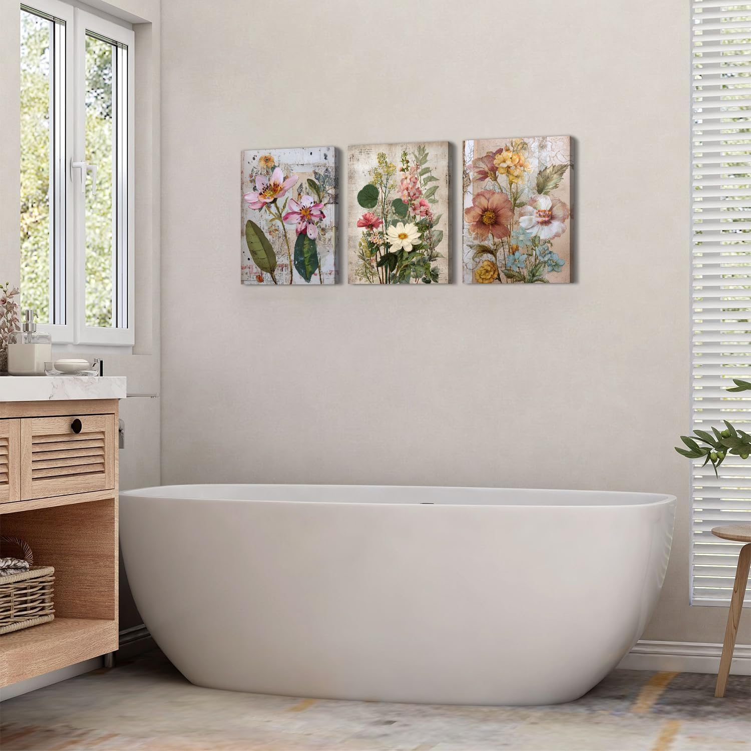 Thumbnail 4 de 3 Panel Botanical Prints Wall Art – Colourful Floral Canvas Panels