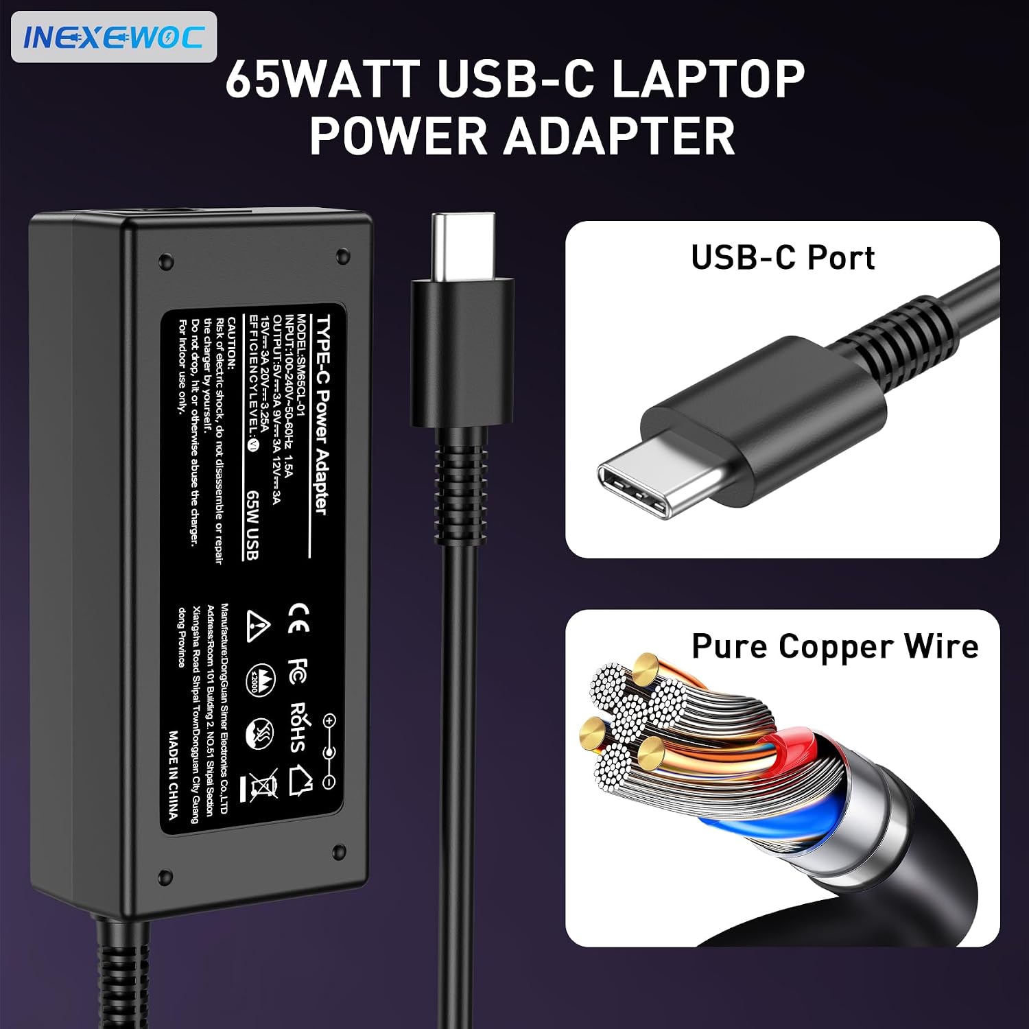 Detalle 1 de INEXEWOC USB-C Laptop Charger 65W