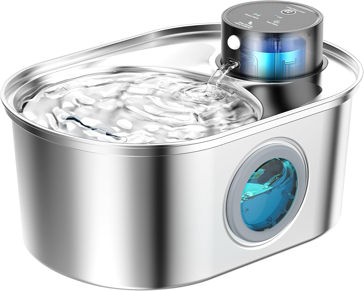 Detalle de Katzenbrunnen Kabellos Edelstahl – Trinkbrunnen für Katze, 3,2 l, BPA-frei, leise Wasserpumpe, 1 Filter