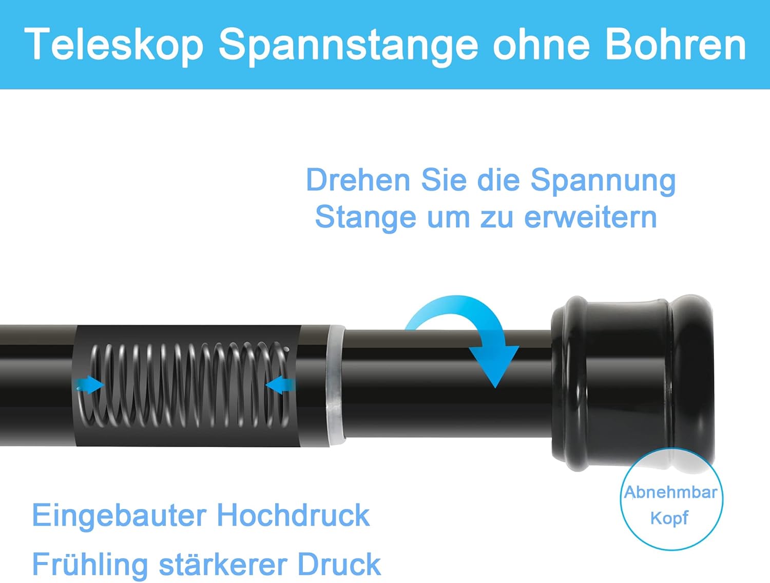 Thumbnail 4 de Aiitomg Gardinenstange ohne Bohren – Ausziehbar, Duschstange, Teleskopstange, 50–70 cm, Φ25 mm, Weiß