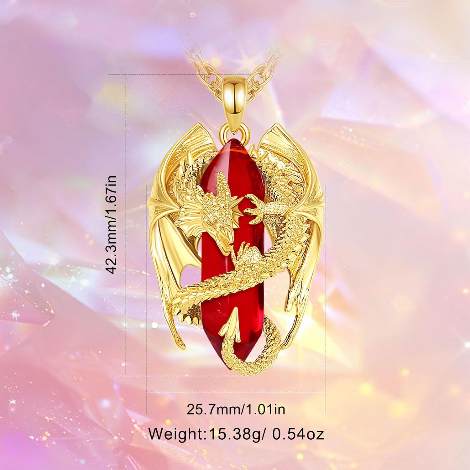 Thumbnail 5 de INFUSEU Kristall-Drachen Kette mit Drachen-Anhänger (gewickelter Zylinder, sechseckiger Heilkristall)
