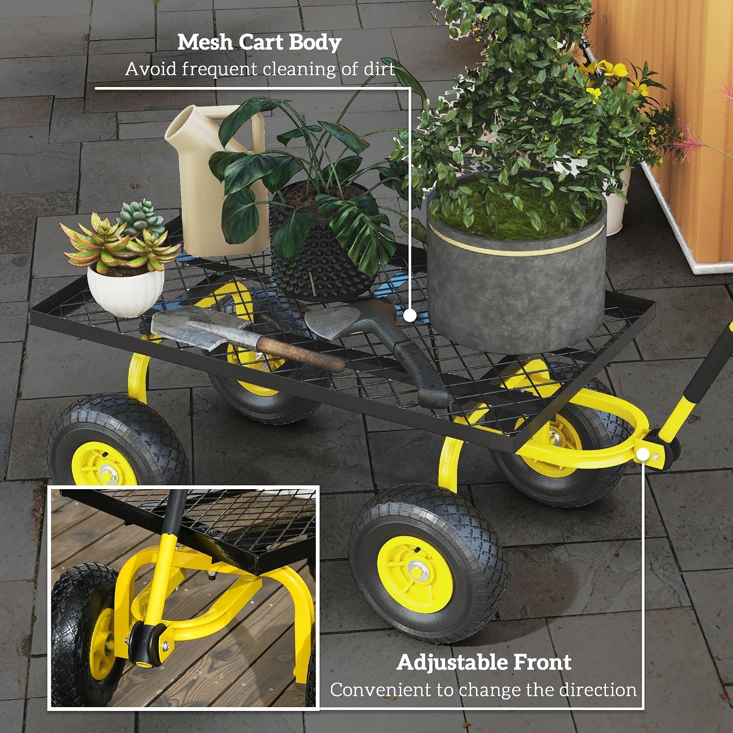 Detalle 2 de Outsunny B71-015V01YL Garden Trolley, 150kg Capacity, Pneumatic Wheels