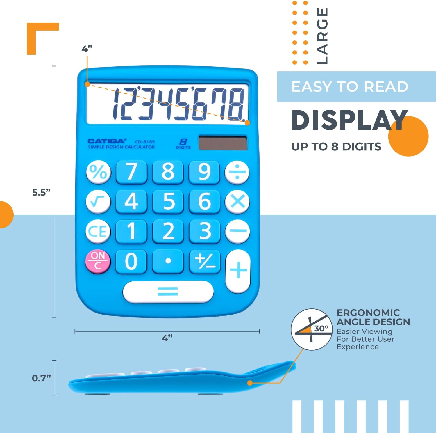Detalle de CATIGA Desktop Calculator 8-Digit with Solar Power and LCD Display (CD-8185)