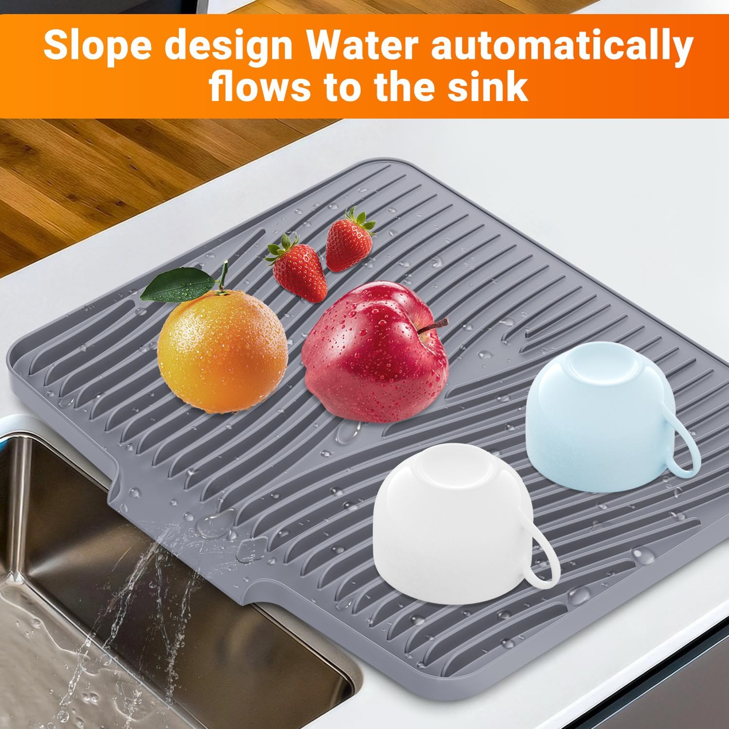 Thumbnail 3 de COPLIB Silicone Dish Drying Mat for Kitchen Counter (15.8" x 13") in Grey