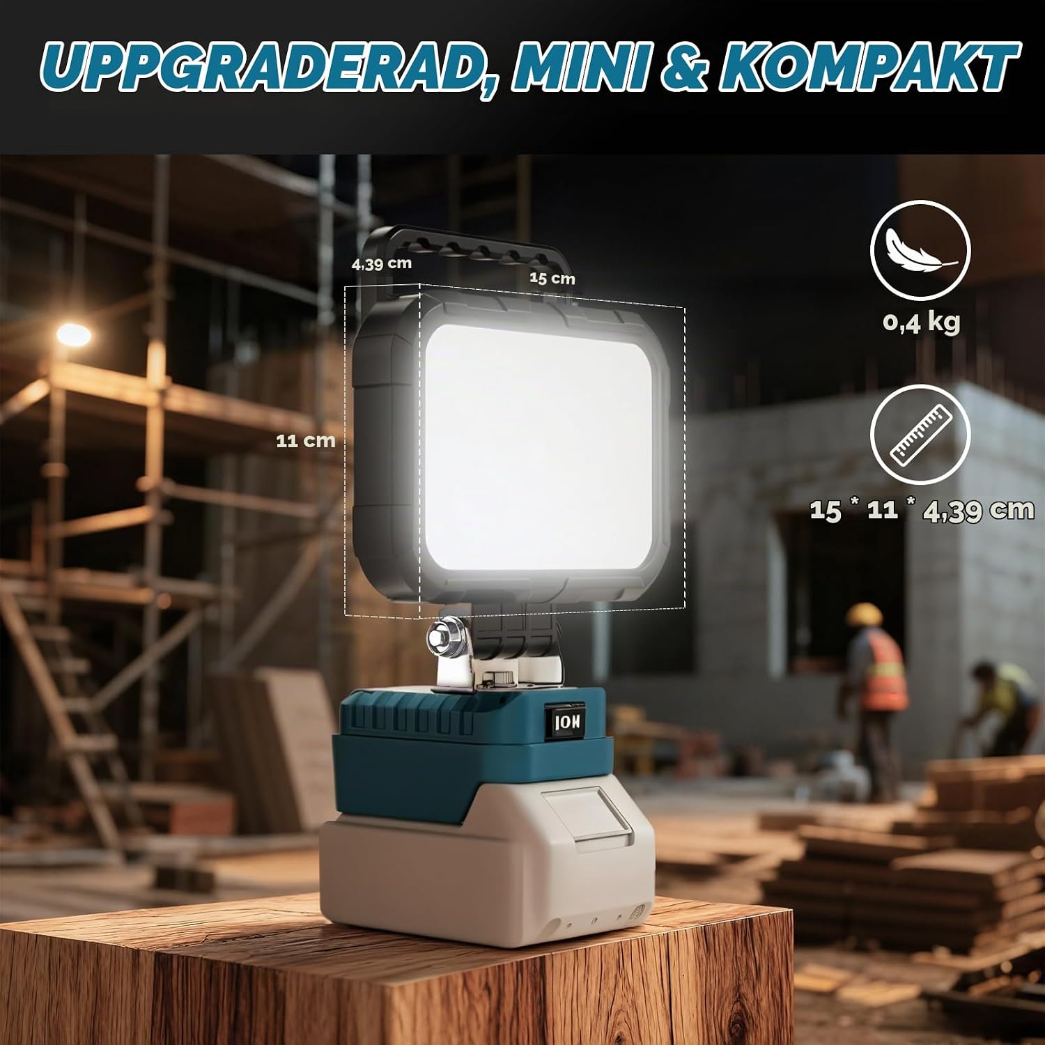 Thumbnail 6 de HUAKAYO LED-arbetslampa för Makita 18 V-batterier, 6500 K och 2 USB-A-portar